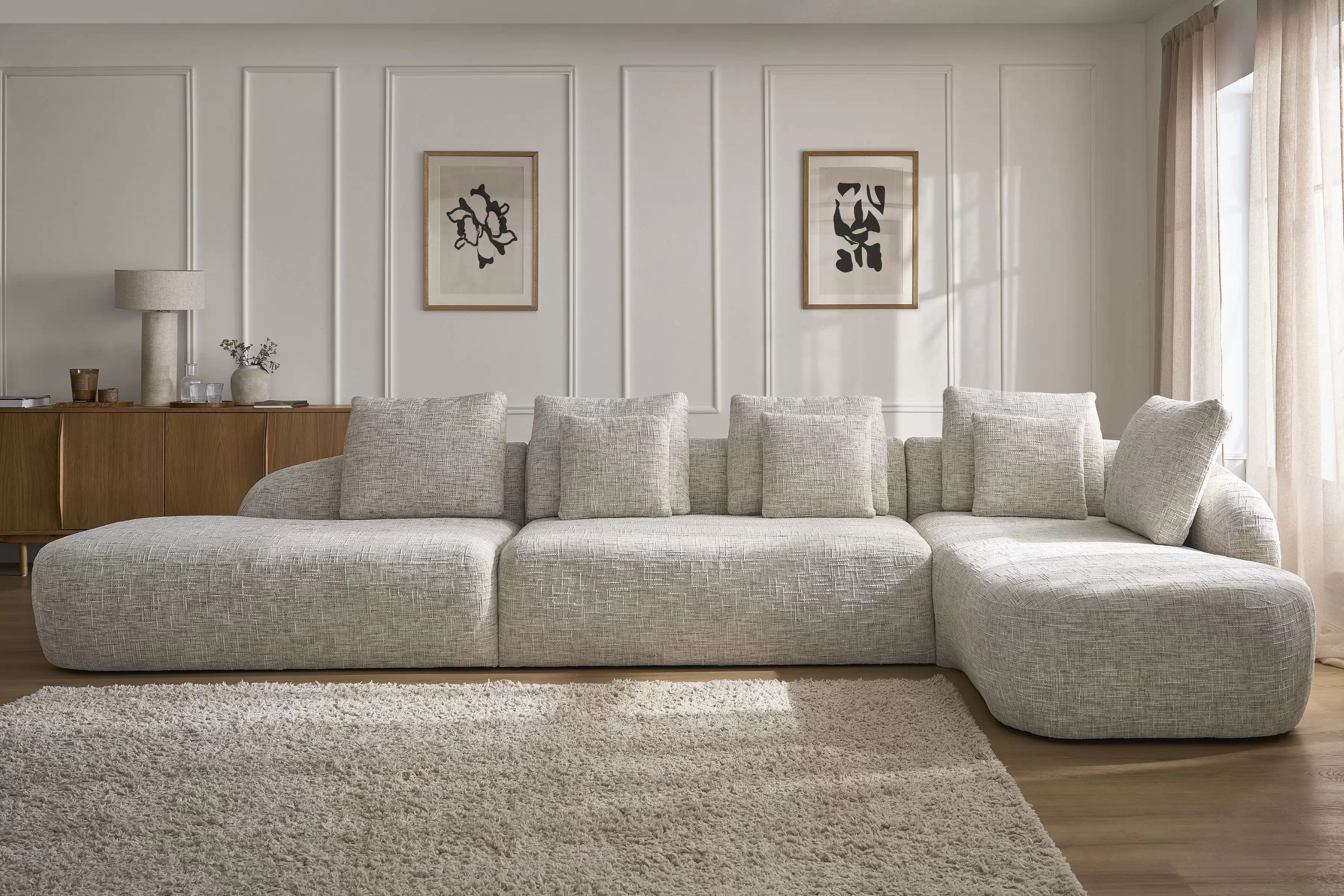 Rohová sedací souprava Finezal OTOL+2S+OTZP - béžová tkanina Tracy 211-04 Rohová sedací souprava pro obývacího pokoje Finezal OTOL+2S+OTZP - béžová plecionka Tracy 211-04