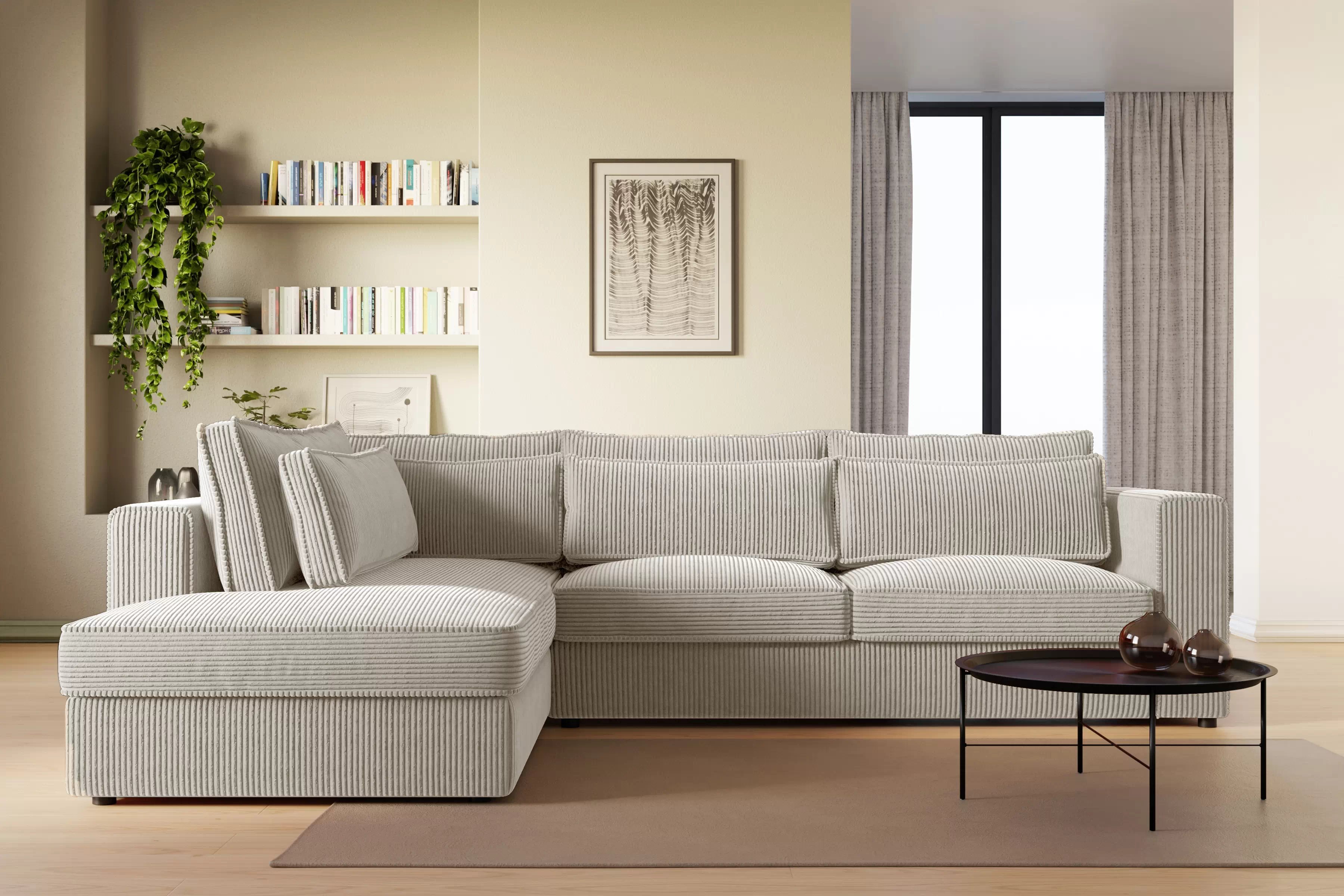 Rohová sedací souprava Larina levá - béžová Lincoln 03 Rohová sedací souprava pro obývacího pokoje Larina levá - béžová manšestr Lincoln 03