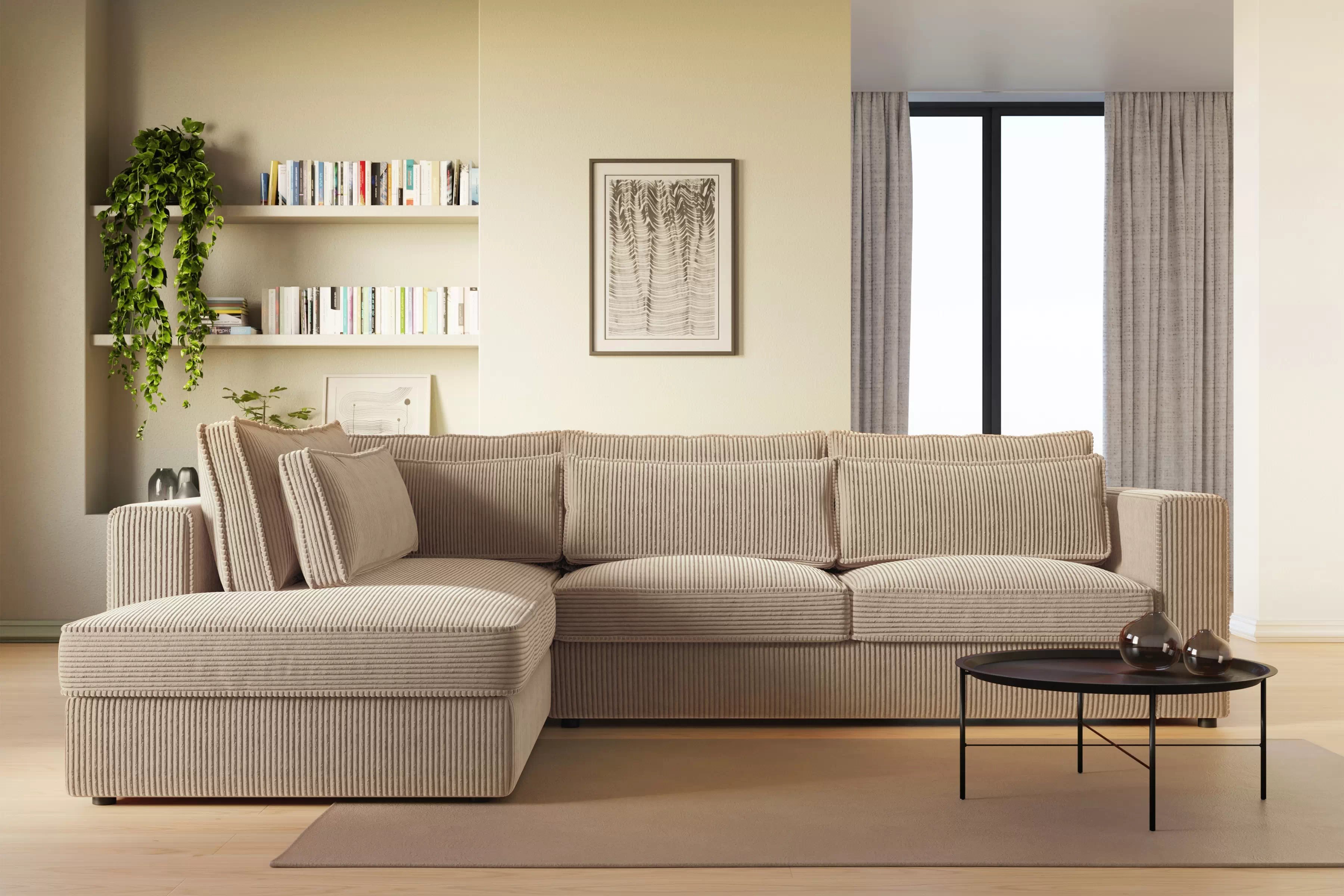 Rohová sedací souprava Larina levá - světle hnědá Lincoln 17 Rohová sedací souprava pro obývacího pokoje Larina levá - jasnobrazowy manšestr Lincoln 17