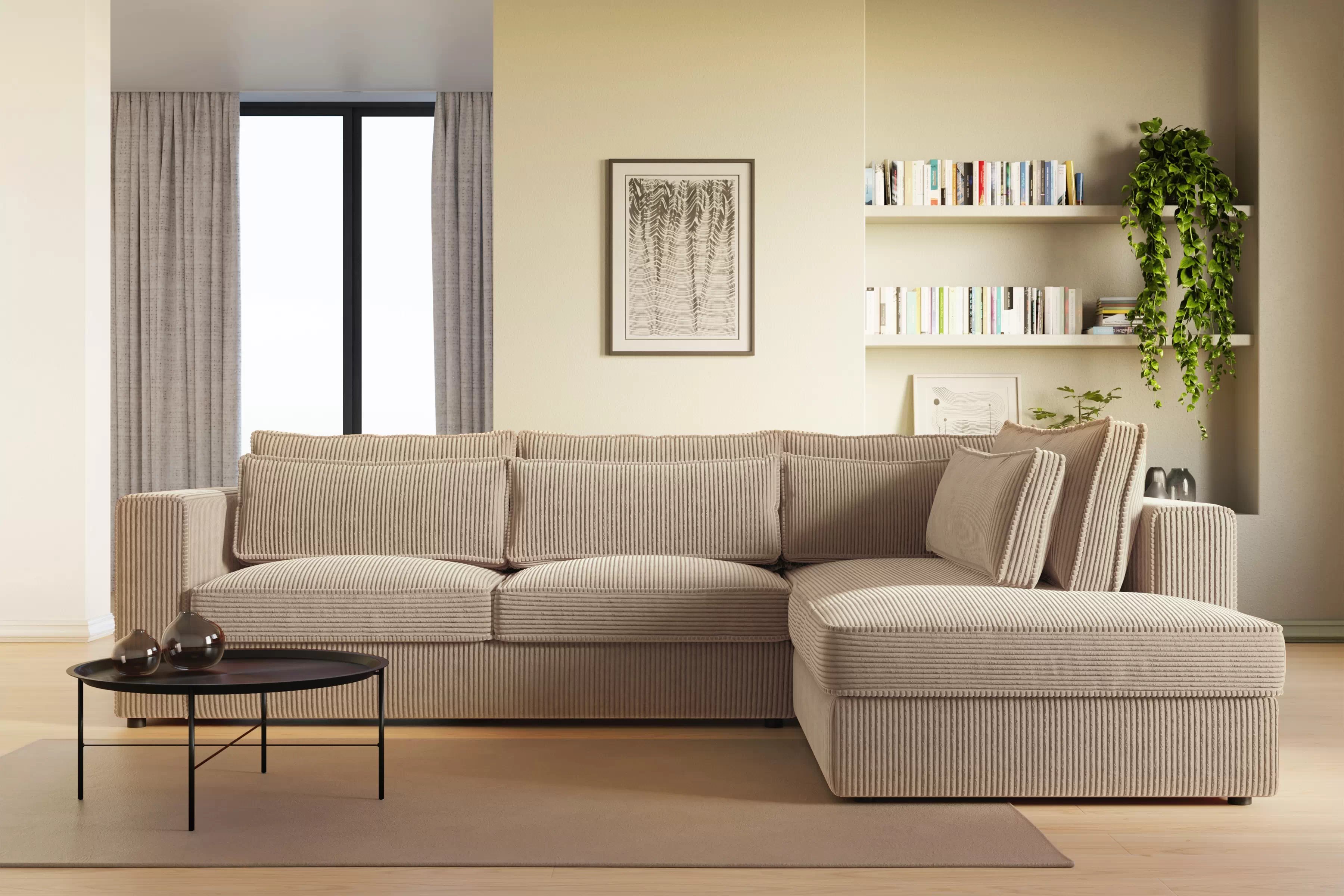 Rohová sedacia súprava Larina pravá - svetlohnedý menčester Lincoln 17 Rohová sedacia súprava do obývacej izby Larina pravá strana - jasnobrazowy MENČESTER Lincoln 17