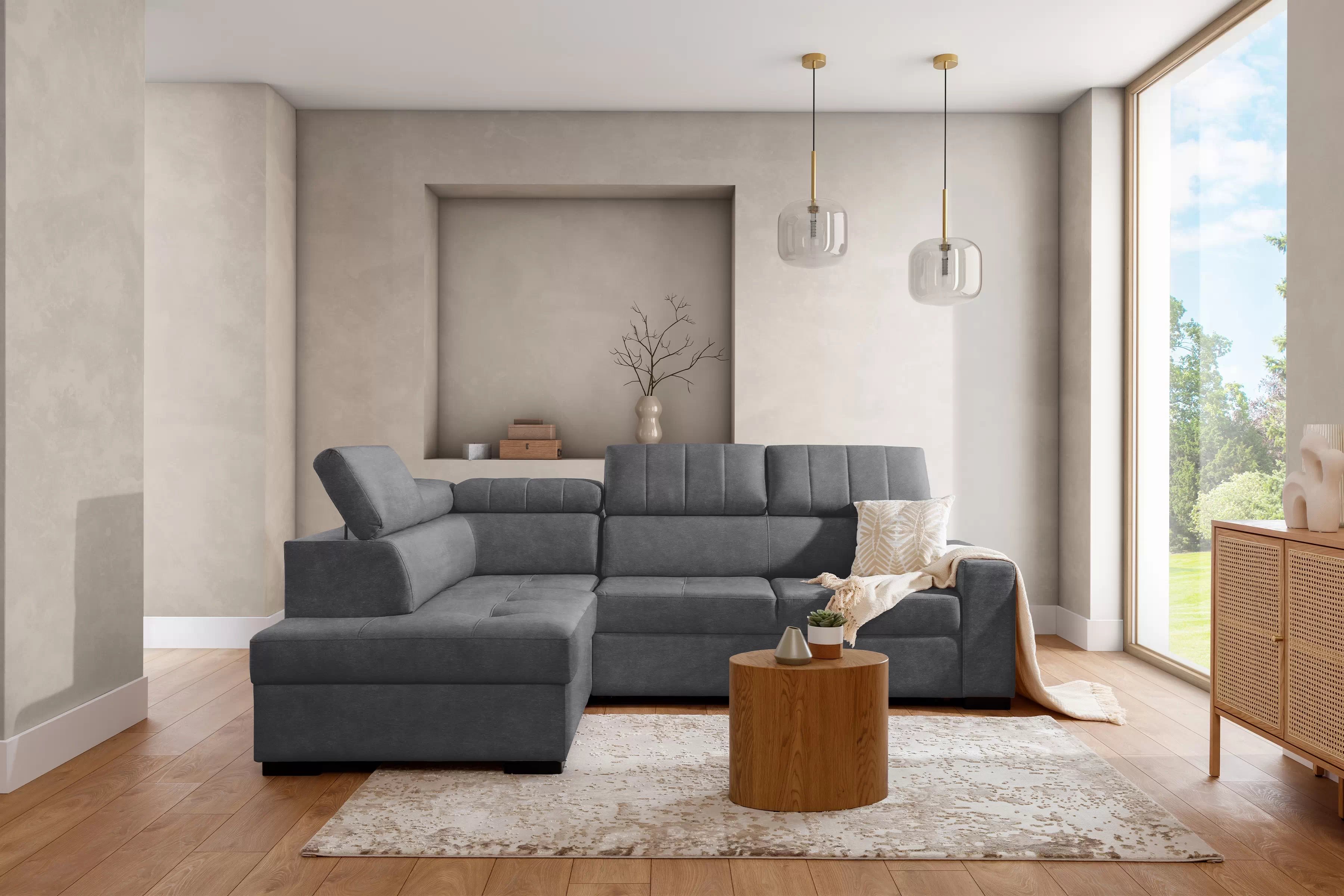 Rozkládací rohová sedací souprava Modeno L levá - grafitová Zetta 304 Rohová sedací souprava pro obývacího pokoje Modeno L levá - šedá samet Zetta 304