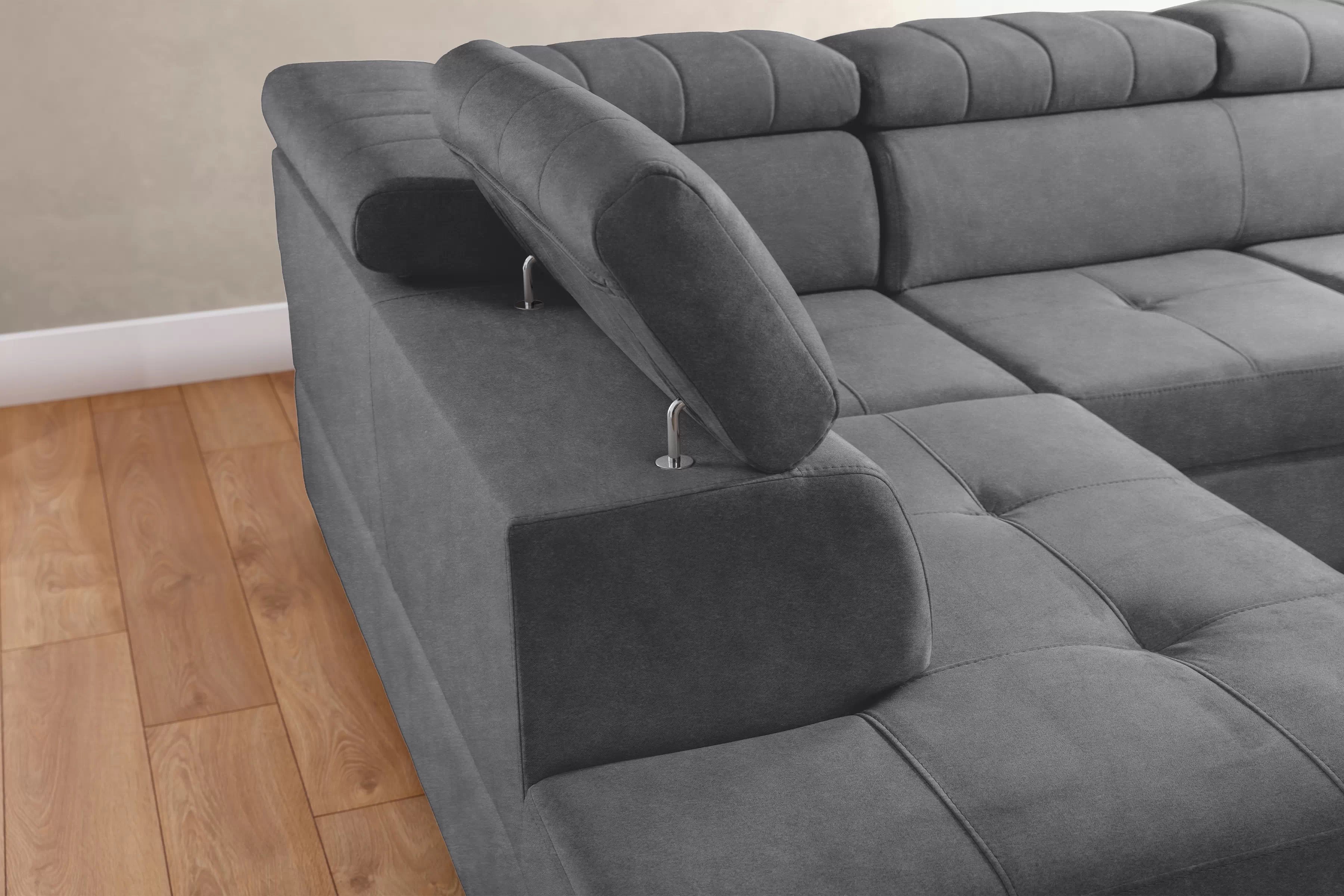 Rozkládací rohová sedací souprava Modeno L levá - grafitová Zetta 304 Rohová sedací souprava pro obývacího pokoje Modeno L levá - šedá samet Zetta 304