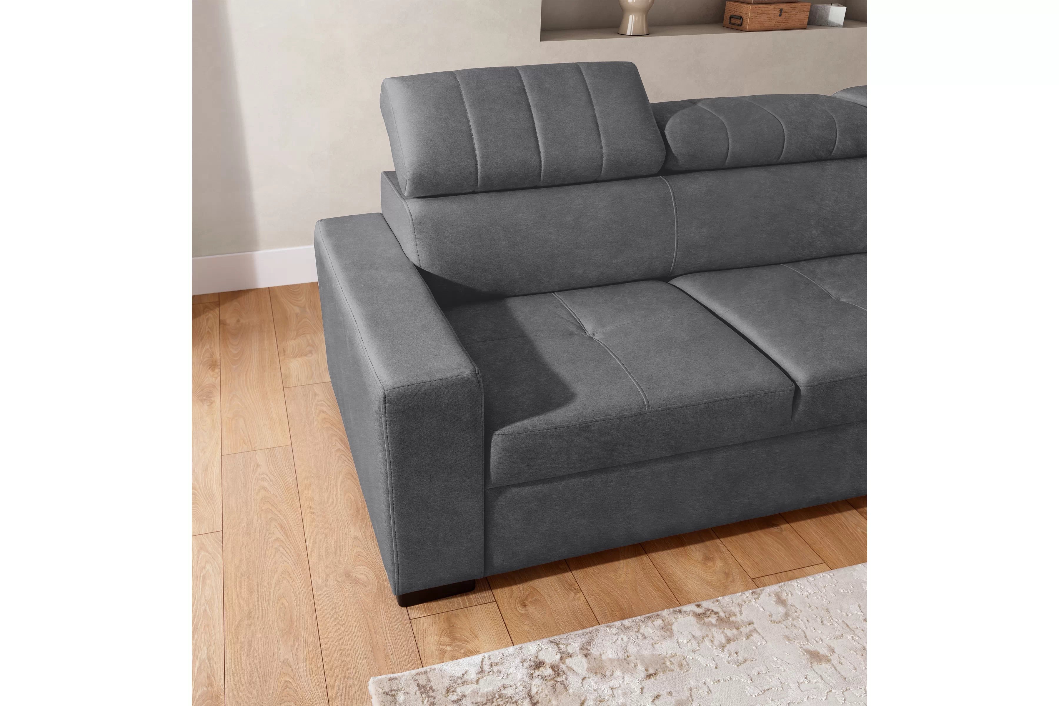 Rozkládací rohová sedací souprava Modeno L pravá - grafitová Zetta 304 Rohová sedací souprava pro obývacího pokoje Modeno L pravá - šedá samet Zetta 304