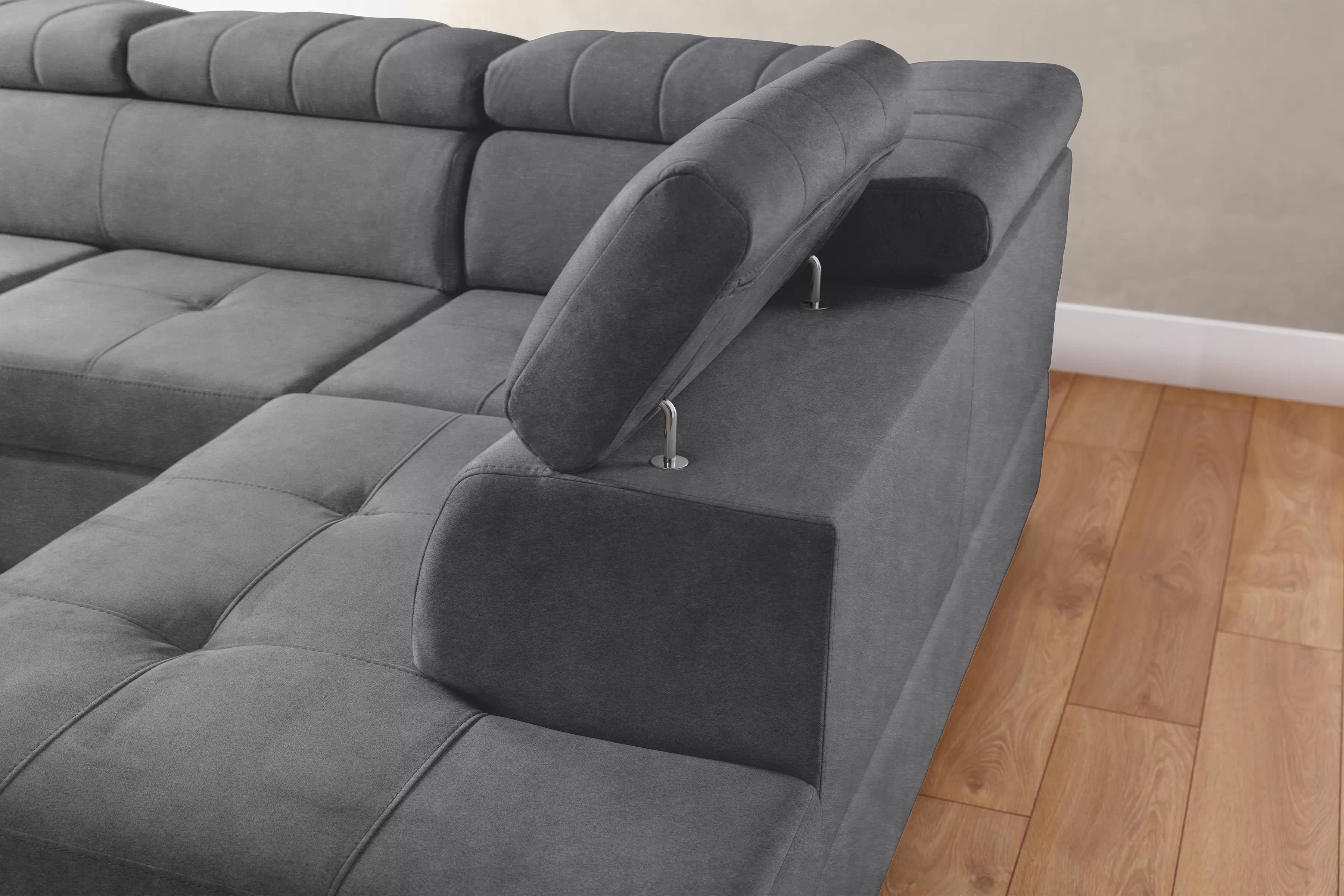 Rozkládací rohová sedací souprava Modeno L pravá - grafitová Zetta 304 Rohová sedací souprava pro obývacího pokoje Modeno L pravá - šedá samet Zetta 304