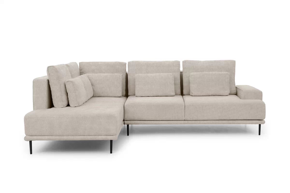 Rohová sedací souprava Nicole L levá - béžová látka Hevia 207.09 / černé nožky Rohová sedací souprava do obývacího pokoje Nicole L levá - béžová potahová látka Hevia 207.09/nozki černá