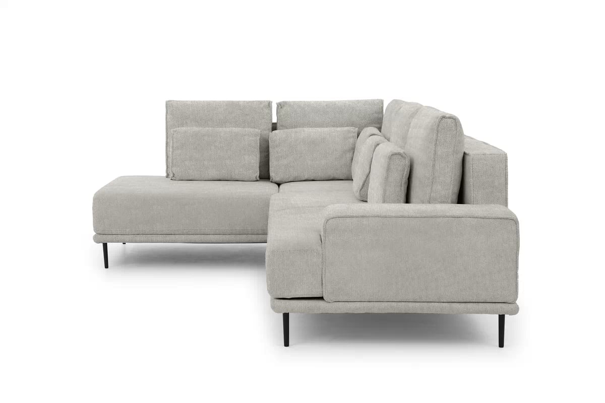 Rozkládací rohová sedací souprava Nicole L levá - šedá látka Hevia 207.17 / černé nožky Rohová sedací souprava do obývacího pokoje Nicole L levá - šedá potahová látka Hevia 207.17/nozki černá