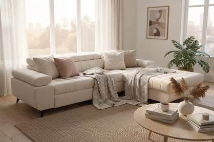 Rohová sedačka Dragonis L II pravostranná s funkciou spania - béžový šenil Ditra New 20 Rohová sedacia súprava Dragonis L II s funkciou spánku pravá strana - béžový šenil Ditra New 20