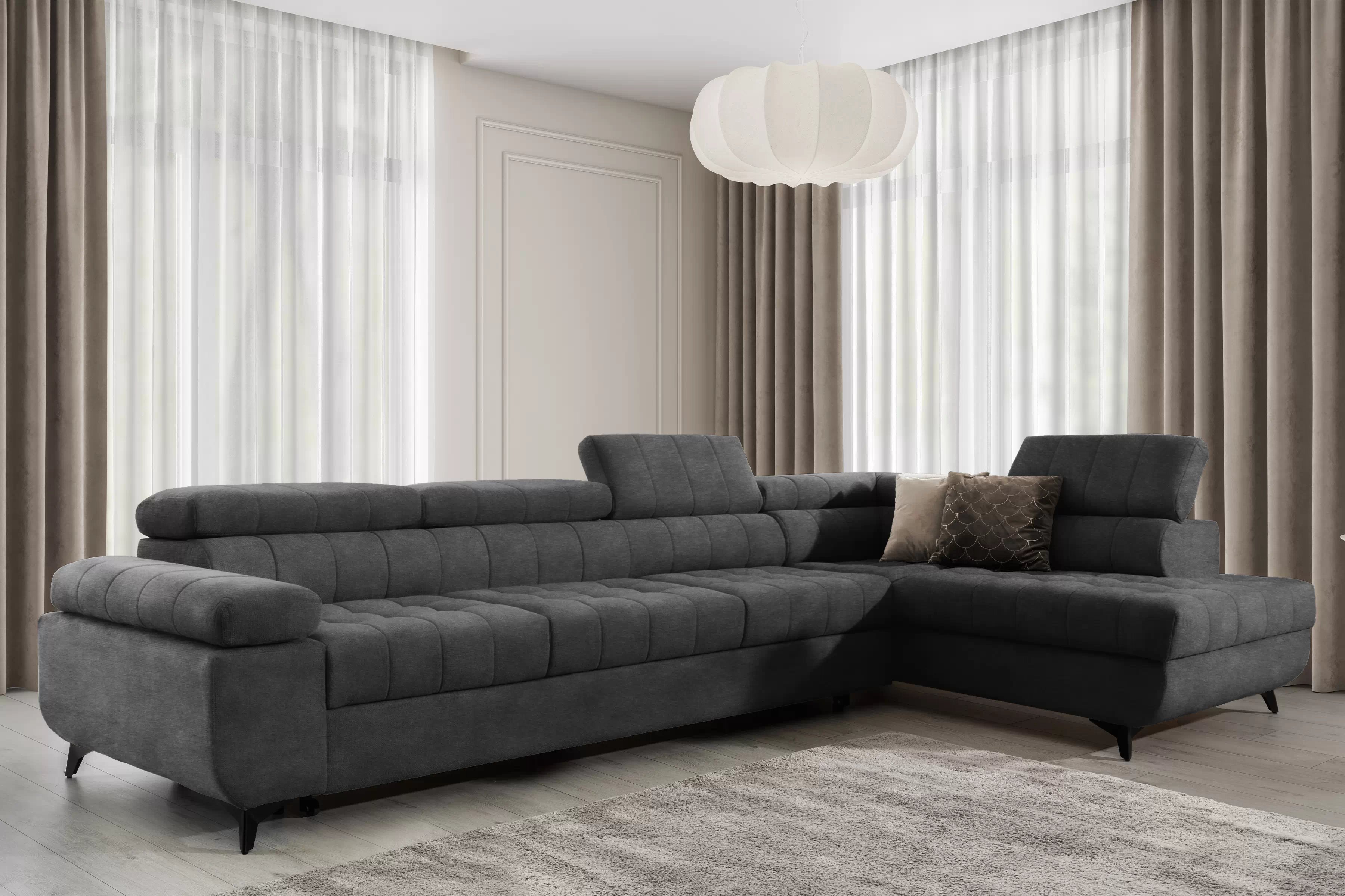 Rozkladacia rohová sedacia súprava Dragonis Maxi pravá - grafitový ľahkočistiaci zamat Zetta 305 Rohová sedacia súprava Dragonis Maxi s funkciou spánku pravá strana - Grafitový velúr ľahkočistiaci Zetta 305