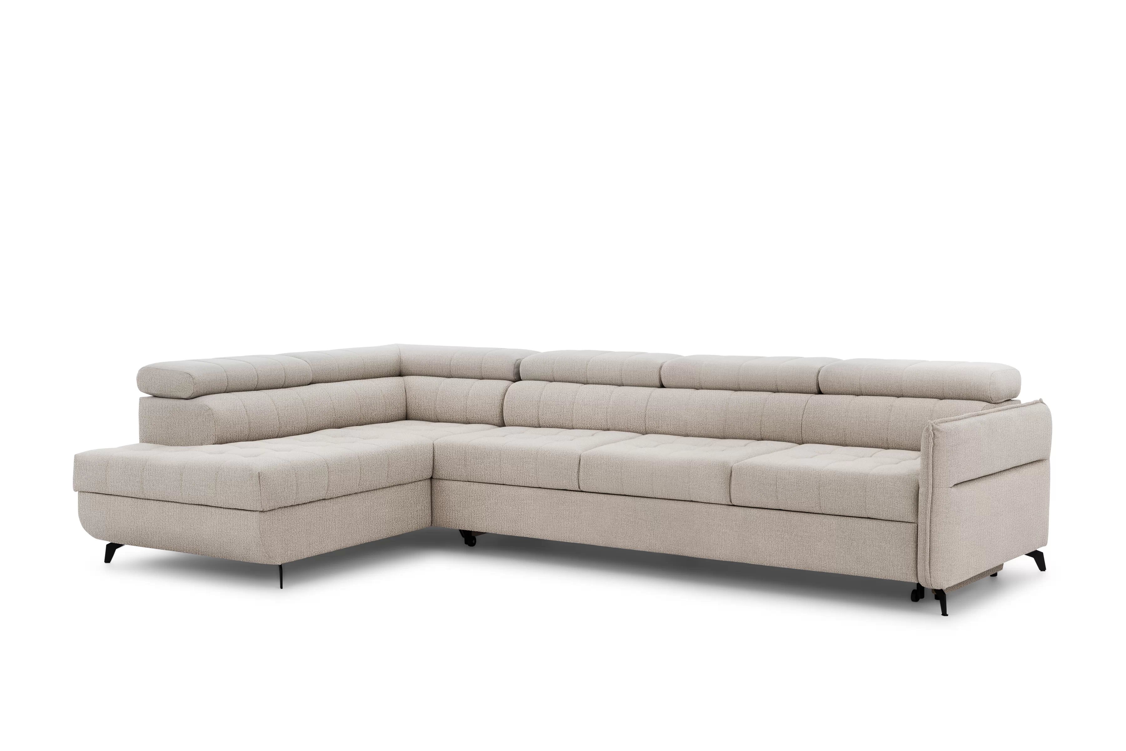 Rozkládací rohová sedací souprava Elarias Maxi levá - béžová Perfect Harmony 07 Rohová sedací souprava Elarias Maxi rozkládací levá - béžová šenil Perfect Harmony 07