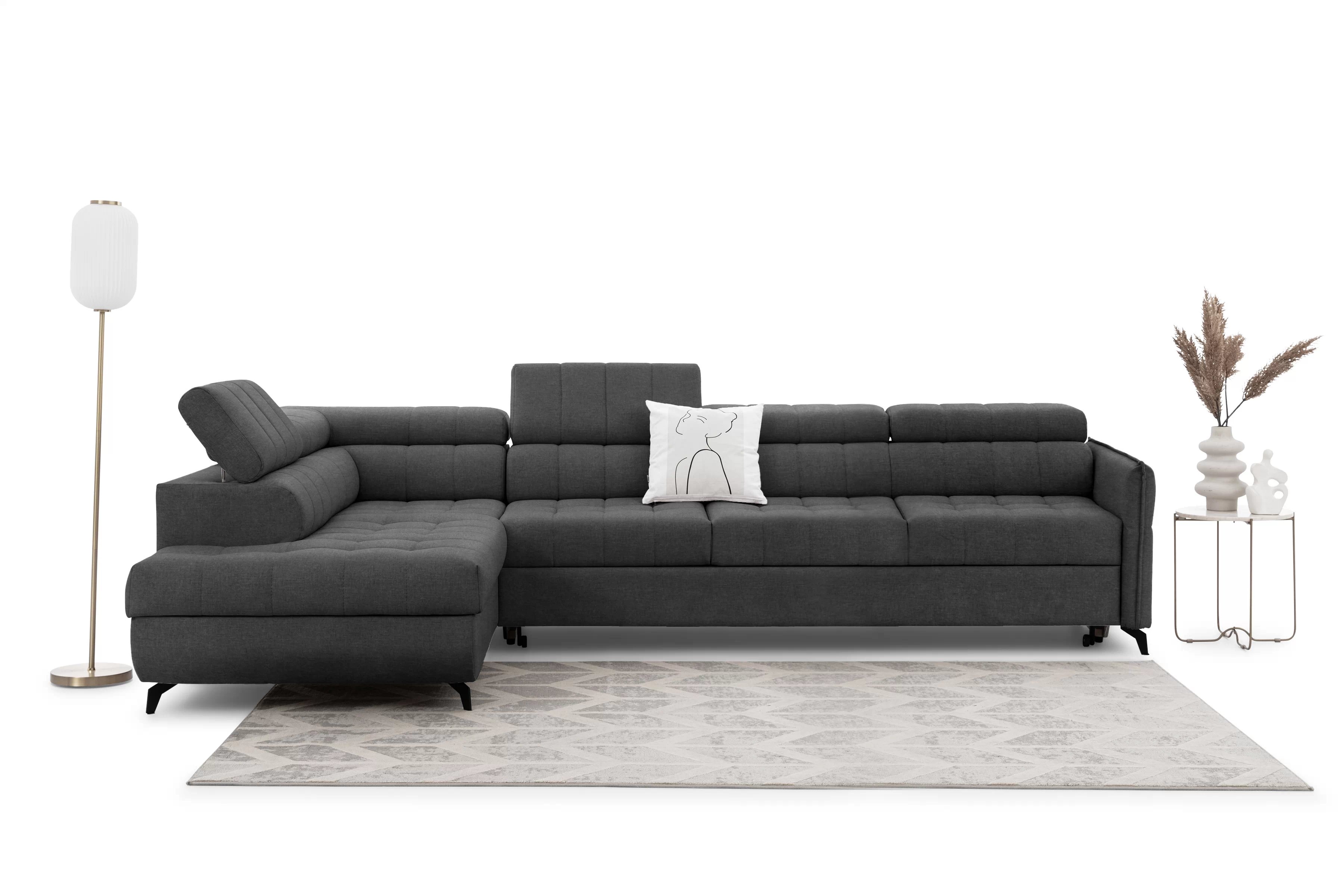 Rozkládací rohová sedací souprava Elarias Maxi levá - grafitová Zetta 305 Rohová sedací souprava Elarias Maxi rozkládací levá - grafitová samet latwoczyszczacy Zetta 305