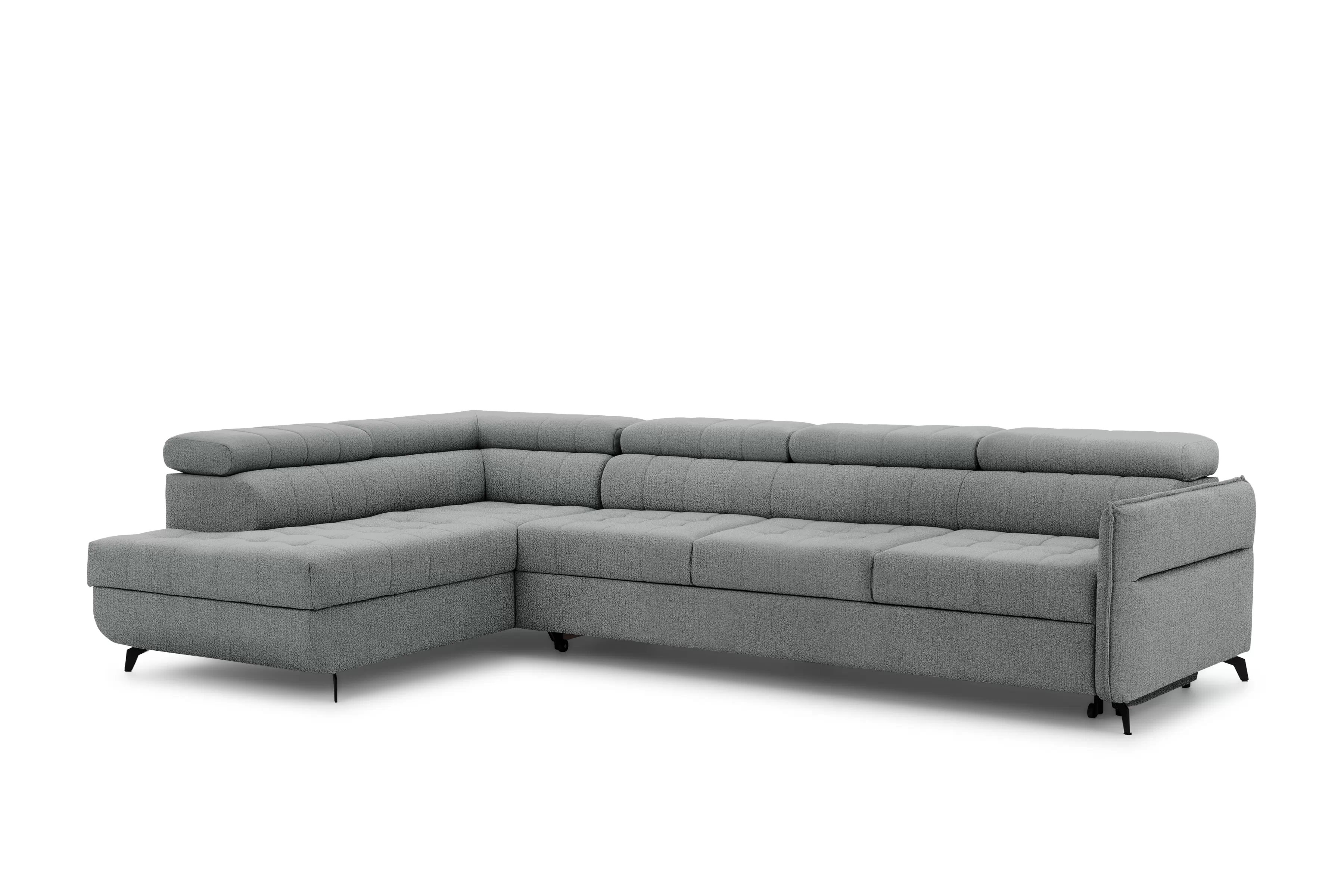 Rozkladacia rohová sedacia súprava Elarias Maxi ľavá - šedá žinylka Perfect Harmony 85 Rohová sedacia súprava Elarias Maxi s funkciou spánku Ľavá strana - šedý šenil Perfect Harmony 85