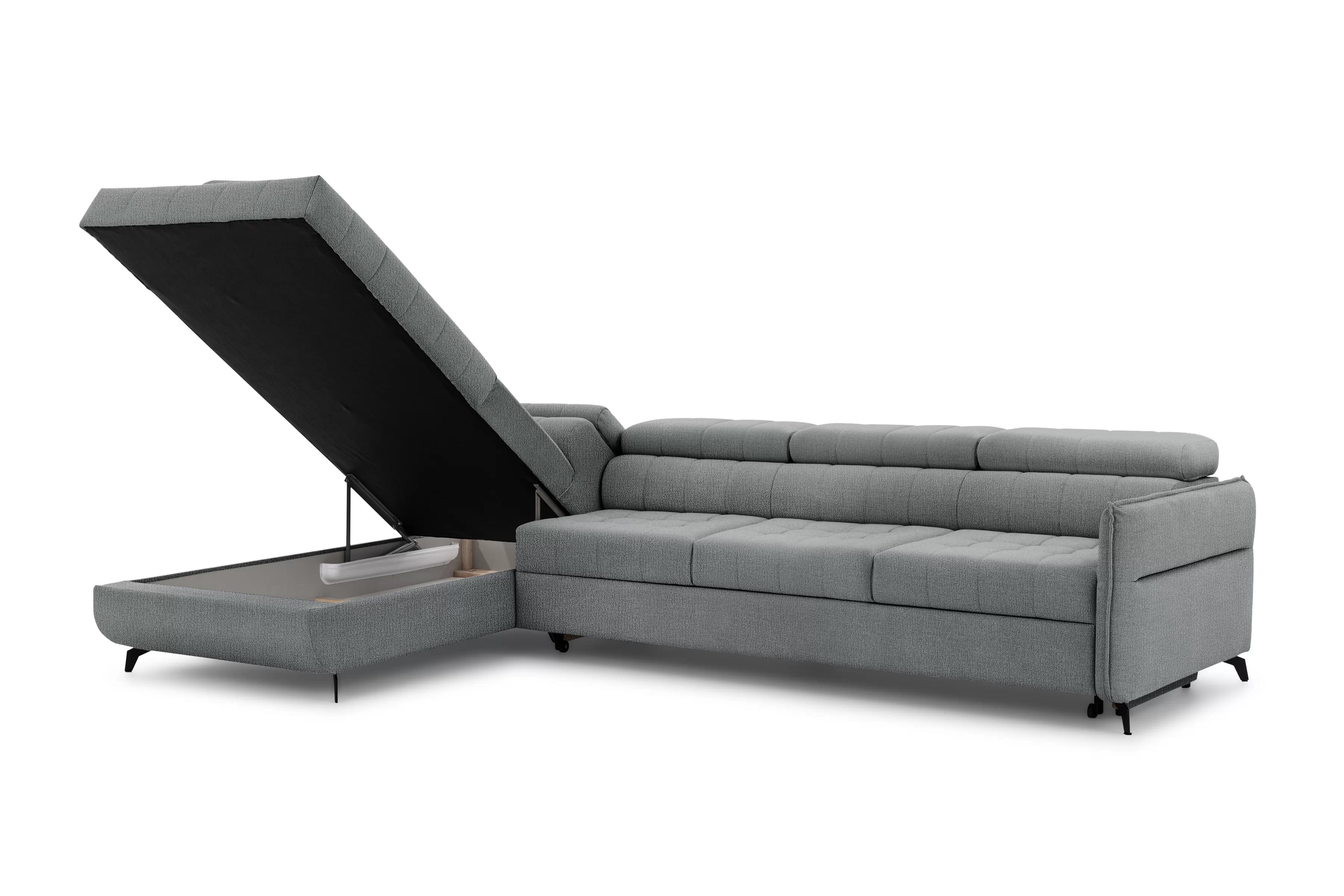 Rozkladacia rohová sedacia súprava Elarias Maxi ľavá - šedá žinylka Perfect Harmony 85 Rohová sedacia súprava Elarias Maxi s funkciou spánku Ľavá strana - šedý šenil Perfect Harmony 85