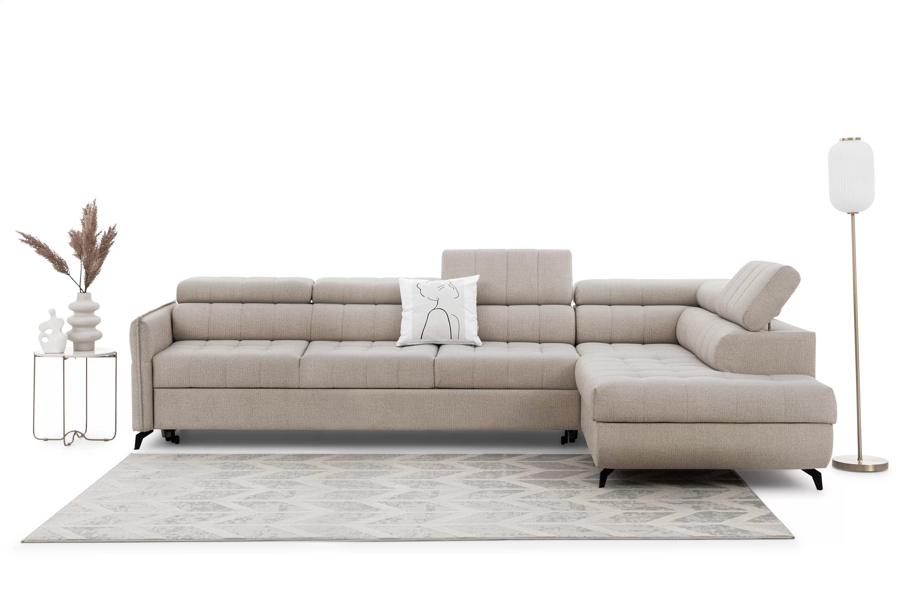 Rozkládací rohová sedací souprava Elarias Maxi pravá - béžová Perfect Harmony 07 Rohová sedací souprava Elarias Maxi rozkládací pravá - béžová šenil Perfect Harmony 07