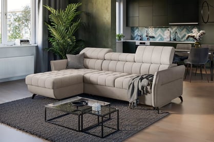 Rohová pohovka Elarias Mini s rozkladem levostranná - béžový šenil Perfect harmony 07 Rohová sedací souprava Elarias Mini rozkládací levá - béžová šenil Perfect harmony 07