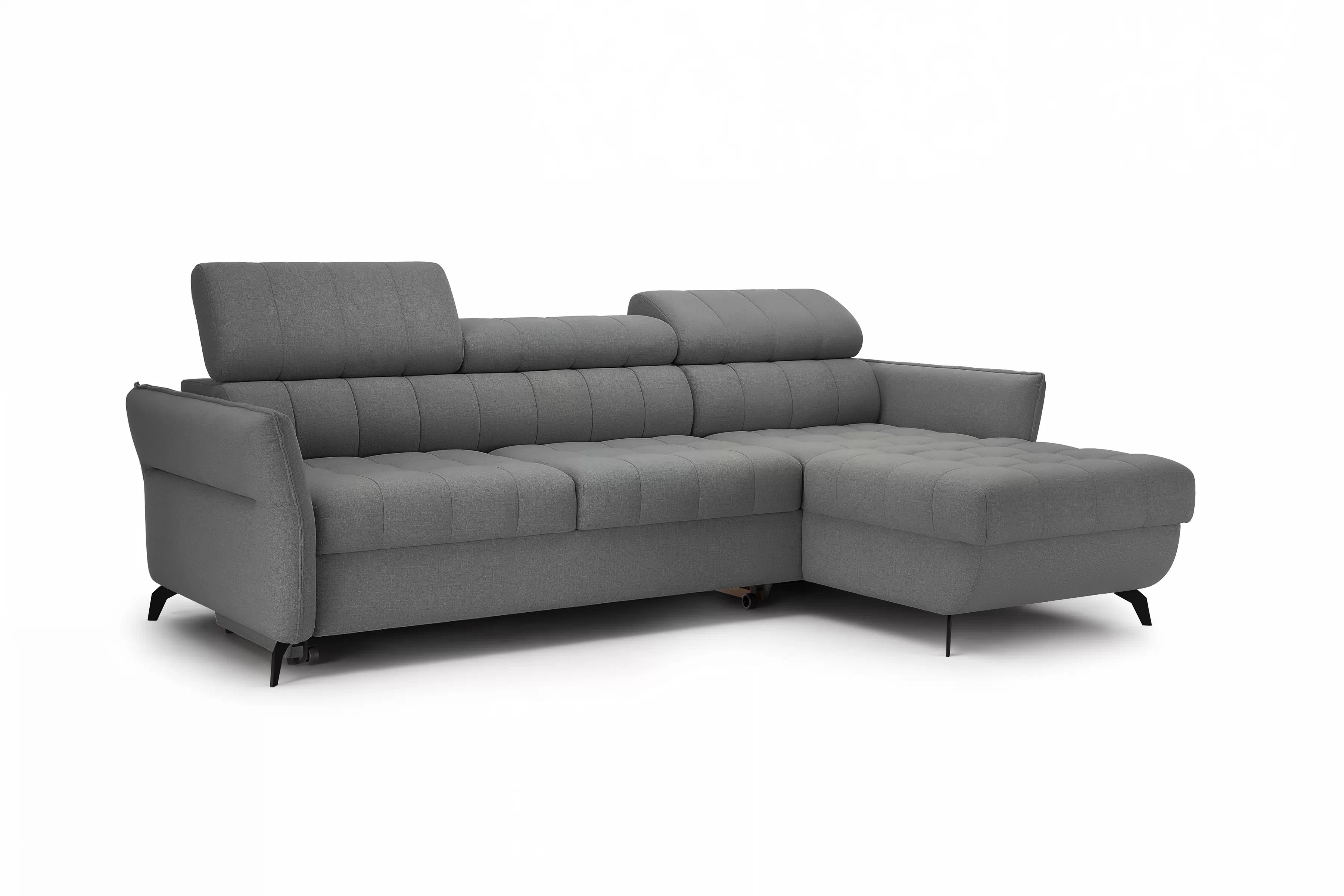 Rohová pohovka Elarias Mini s rozkladem univerzální levá/pravá - šedá tkanina Ado 1614 Gargoyle Rohová sedací souprava Elarias Mini rozkládací uniwersalny Levá/pravý - šedá plecionka Ado 1614 Gargoyle