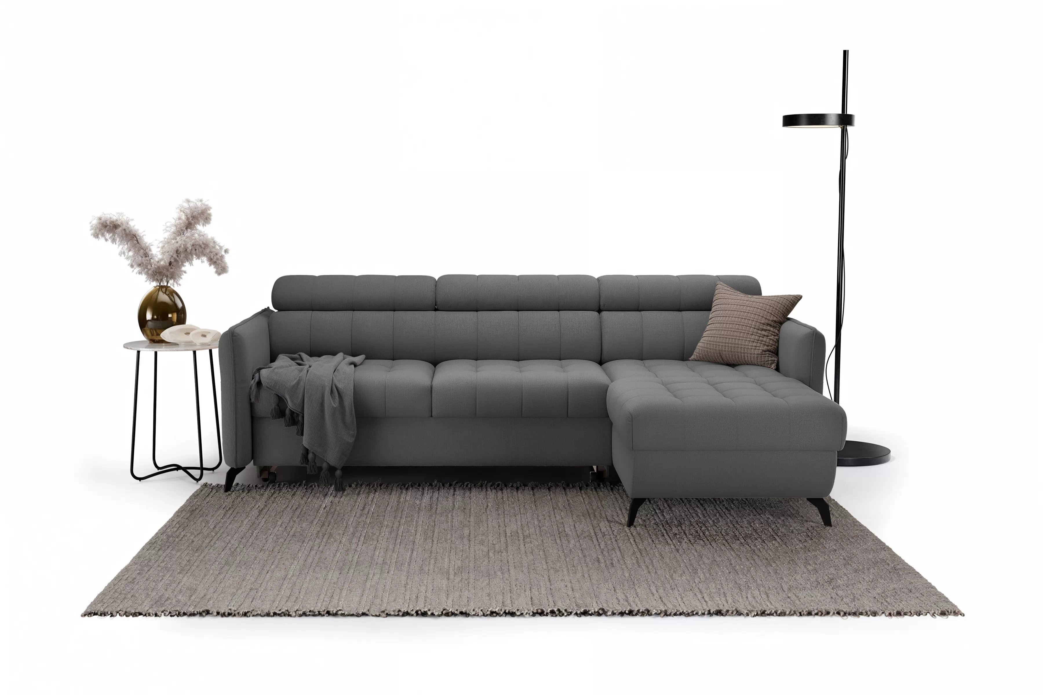 Rohová pohovka Elarias Mini s rozkladem univerzální levá/pravá - šedá tkanina Ado 1614 Gargoyle Rohová sedací souprava Elarias Mini rozkládací uniwersalny Levá/pravý - šedá plecionka Ado 1614 Gargoyle