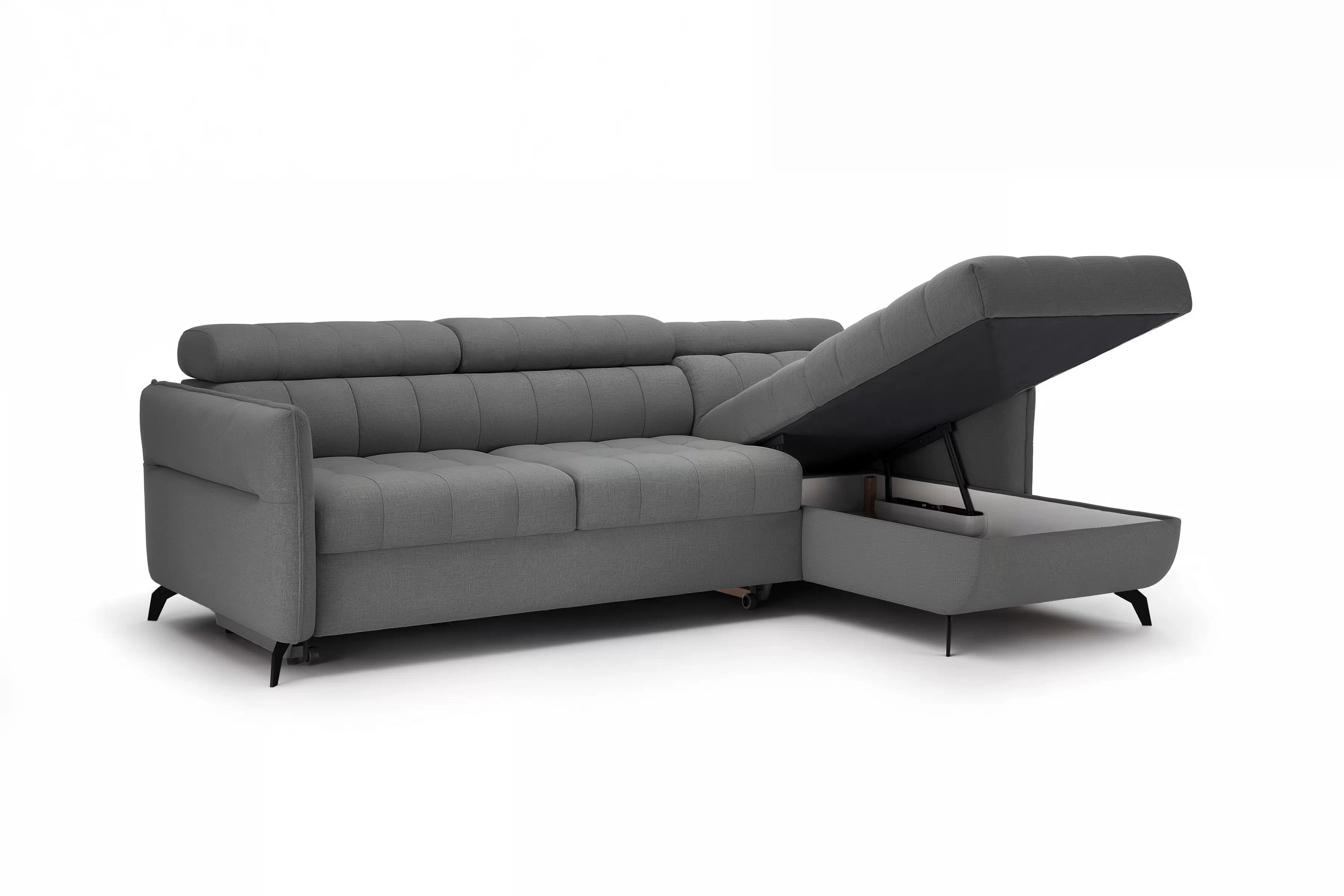 Rohová pohovka Elarias Mini s rozkladem univerzální levá/pravá - šedá tkanina Ado 1614 Gargoyle Rohová sedací souprava Elarias Mini rozkládací uniwersalny Levá/pravý - šedá plecionka Ado 1614 Gargoyle