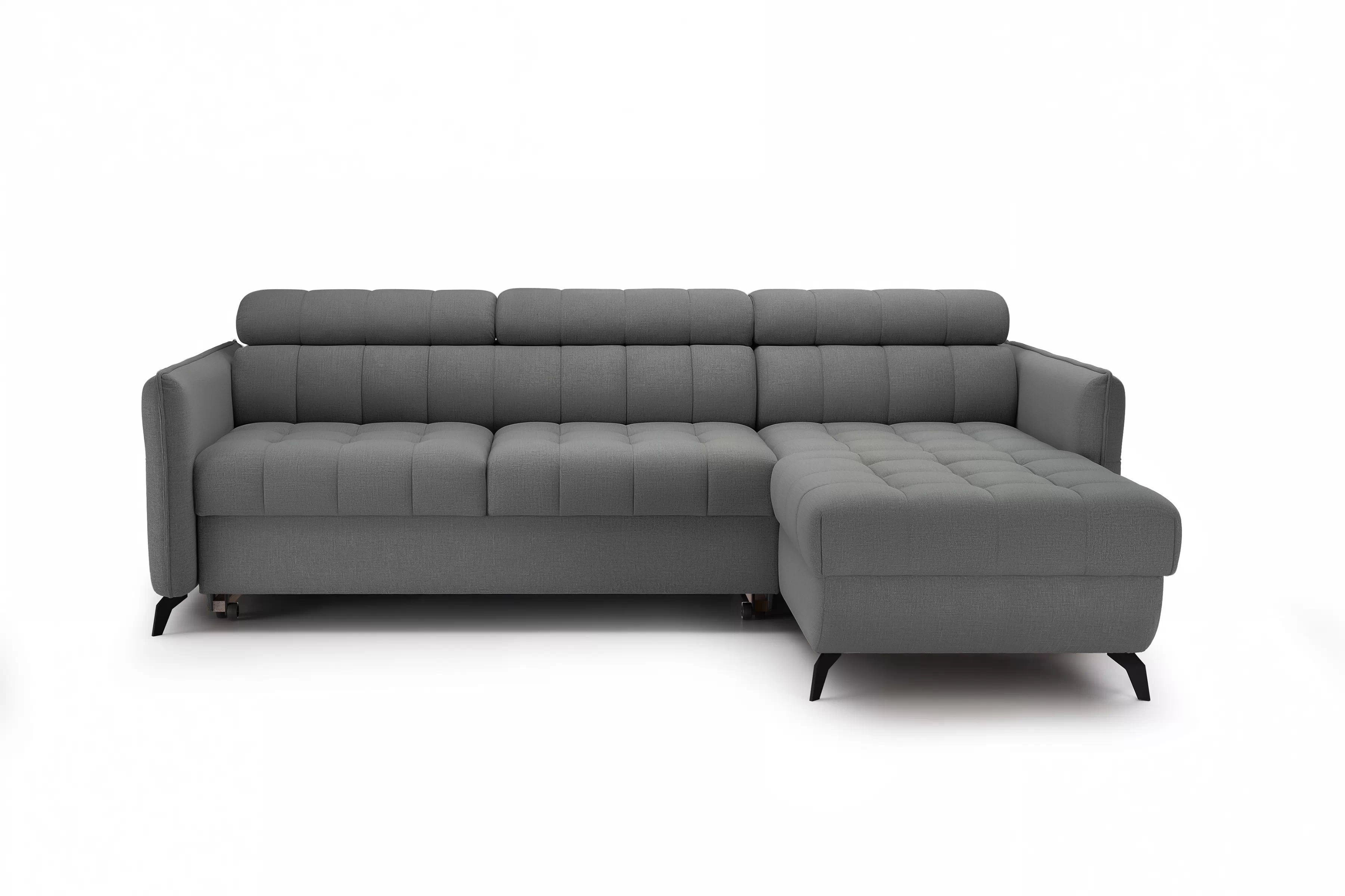 Rohová pohovka Elarias Mini s rozkladem univerzální levá/pravá - šedá tkanina Ado 1614 Gargoyle Rohová sedací souprava Elarias Mini rozkládací uniwersalny Levá/pravý - šedá plecionka Ado 1614 Gargoyle