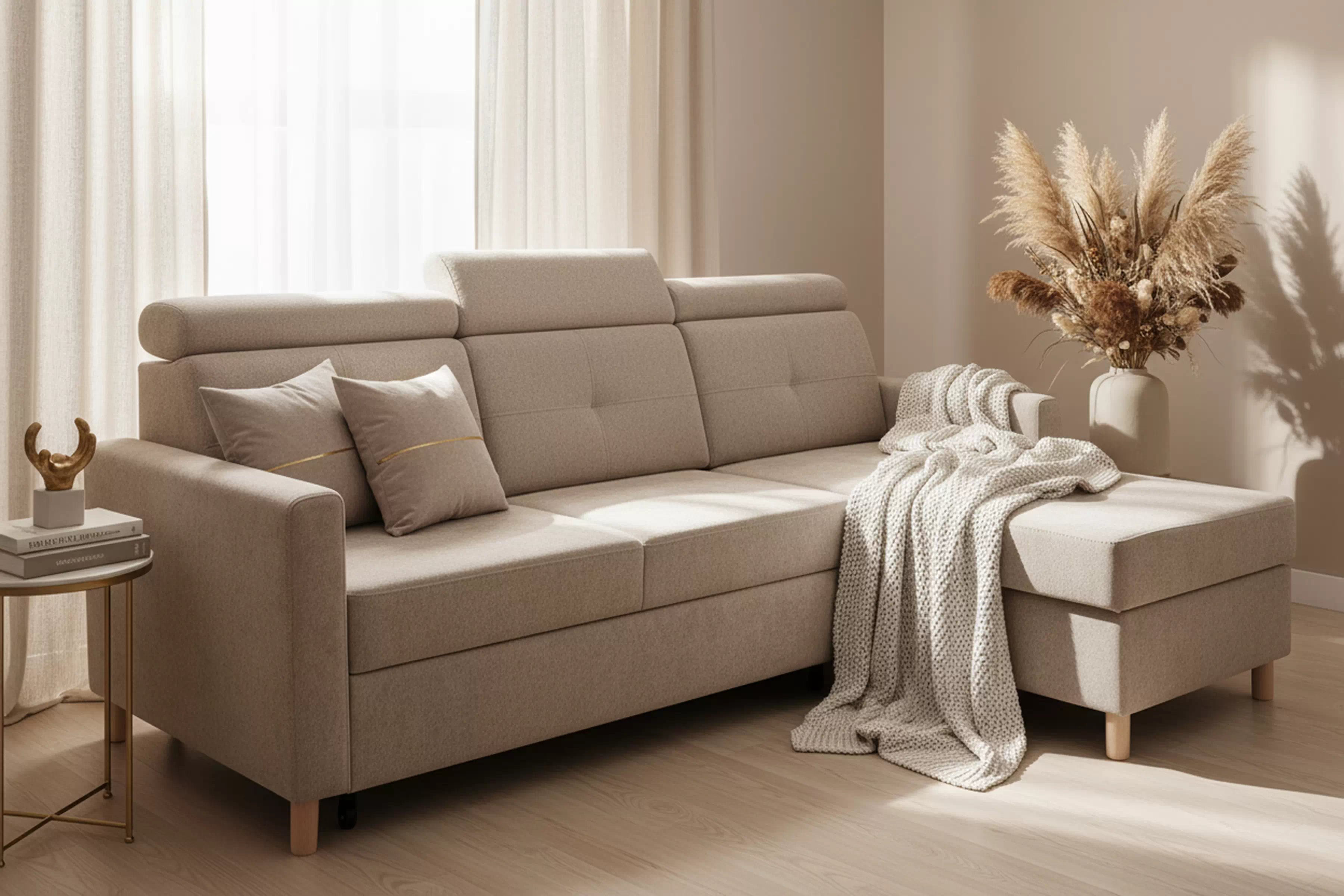 Rohová sedačka Filo s rozkladom univerzálna ľavá/pravá - béžová látka Wind 11 Rohová sedacia súprava Filo s funkciou spánku uniwersalny Ľavý/Pravý - Béžová plecionka Wind 11