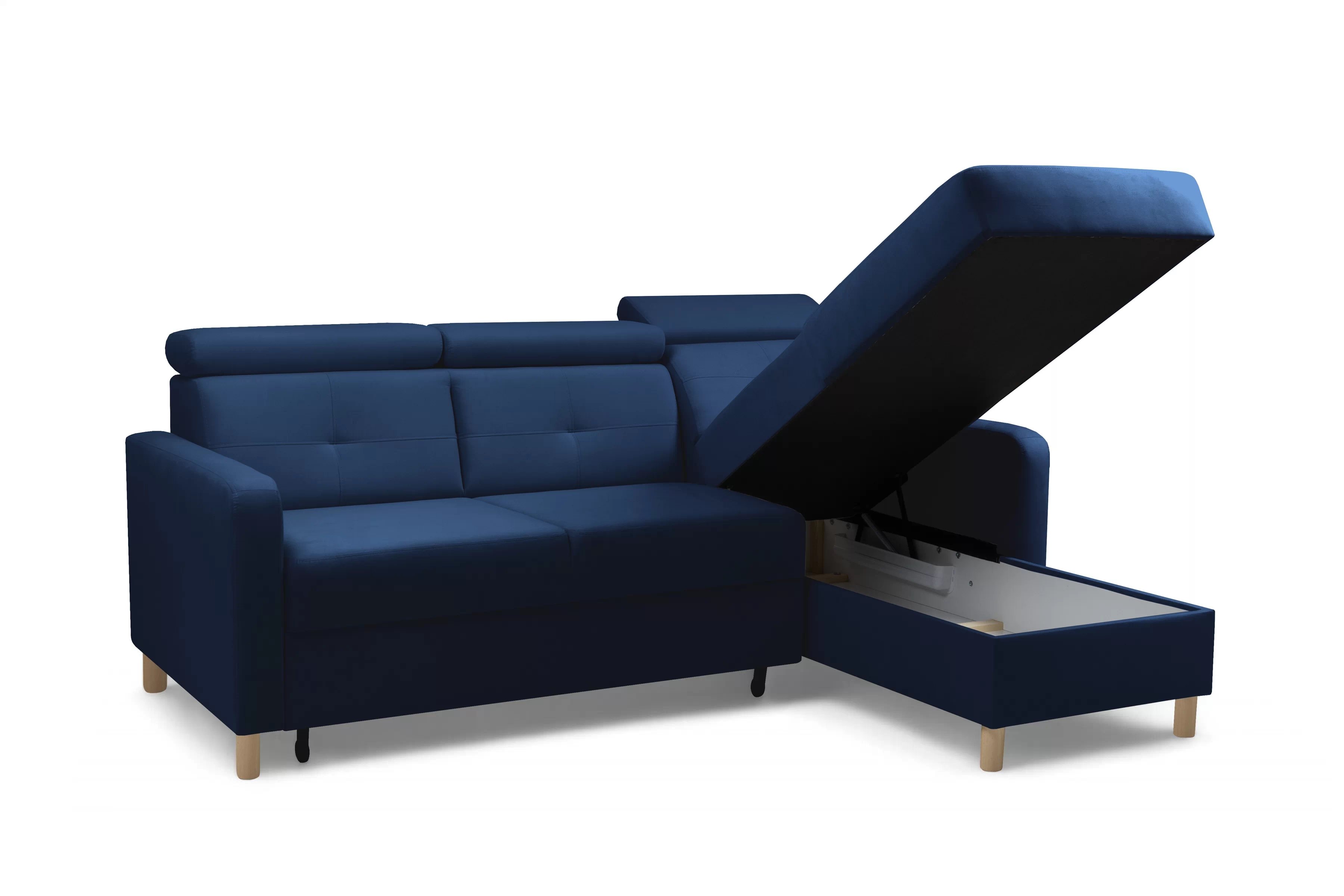 Rohová pohovka Filo s rozkladem univerzální levá/pravá - modrý samet Bluvel 86 Rohová sedací souprava Filo rozkládací uniwersalny Levá/pravý - modrá samet Bluvel 86