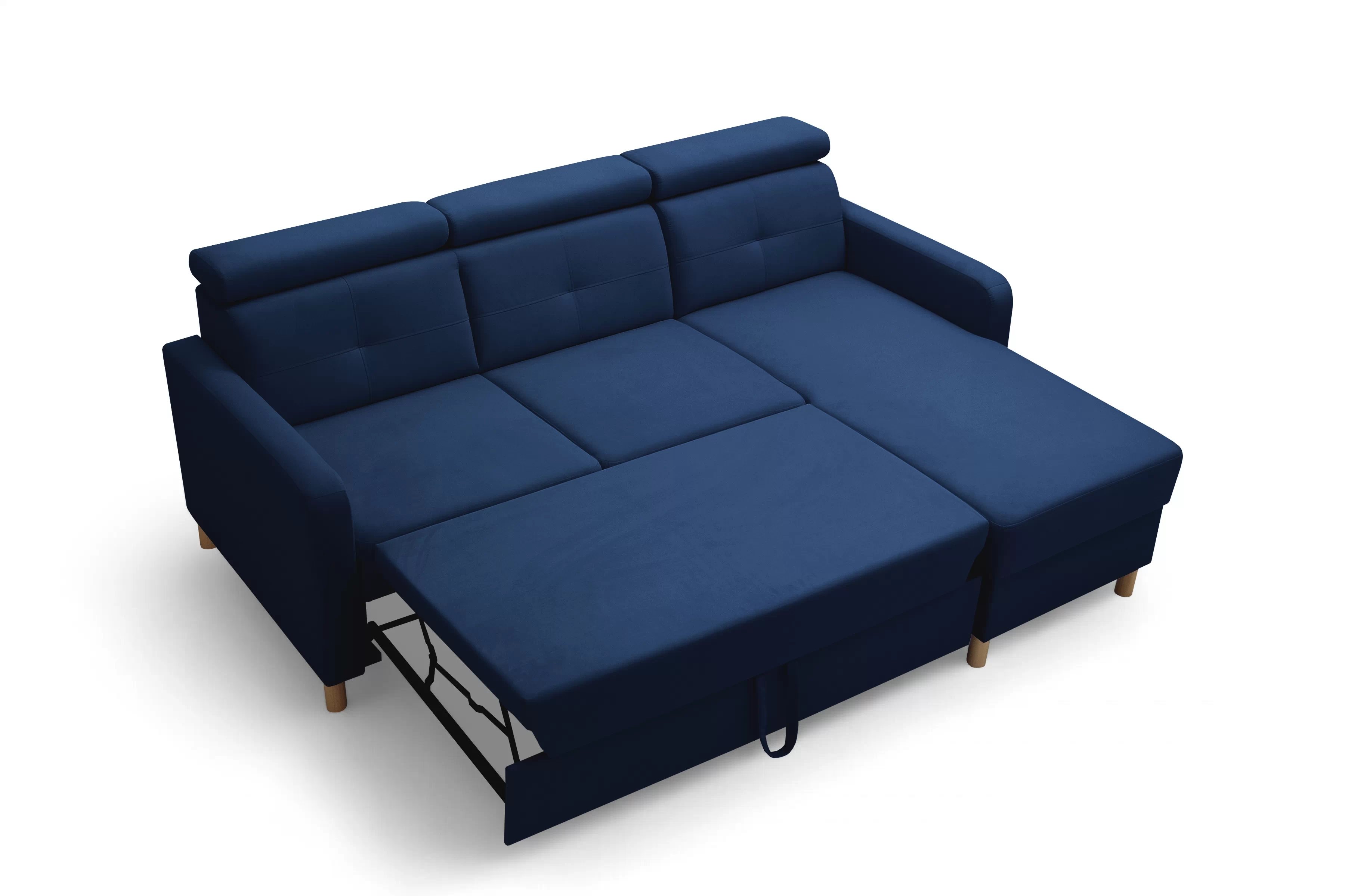 Rohová pohovka Filo s rozkladem univerzální levá/pravá - modrý samet Bluvel 86 Rohová sedací souprava Filo rozkládací uniwersalny Levá/pravý - modrá samet Bluvel 86