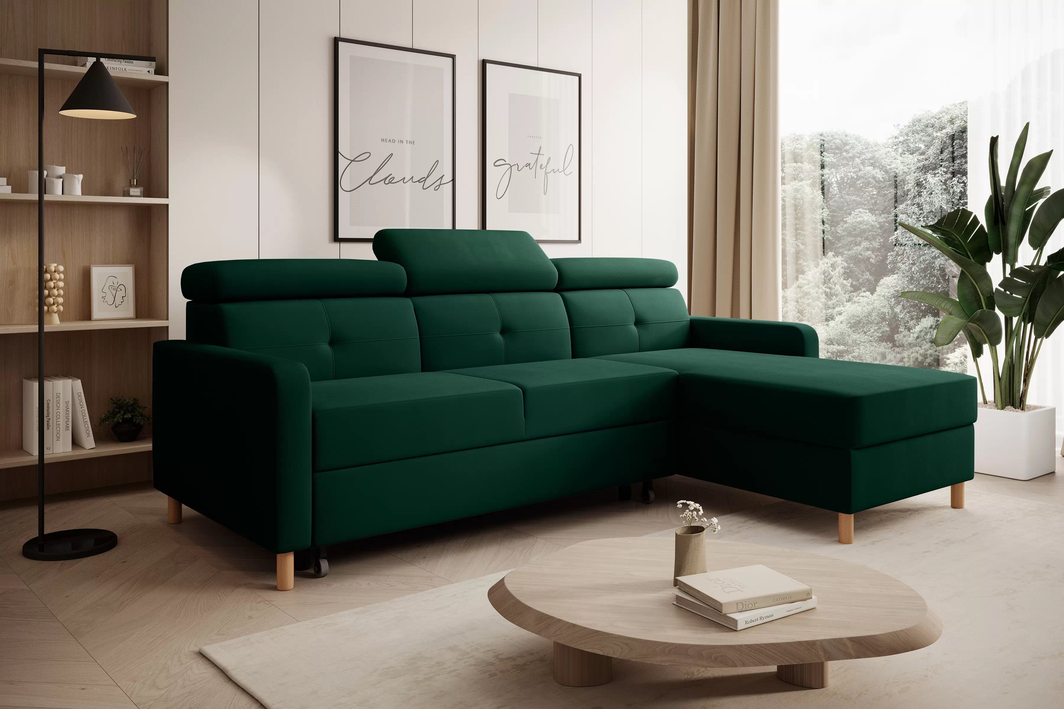 Rohová sedačka Filo s rozkladom univerzálna ľavá/pravá - zelený zamat Bluvel 78 Rohová sedacia súprava Filo s funkciou spánku uniwersalny Ľavý/Pravý- Zelený velúr Bluvel 78