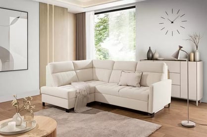 Rohová sedačka Gespano L ľavostranná s úzkou opierkou - krémová látka Sand 03 Rohová sedacia súprava Gespano L Ľavá strana z waskim bokiem - kremowa dzianina Sand 03