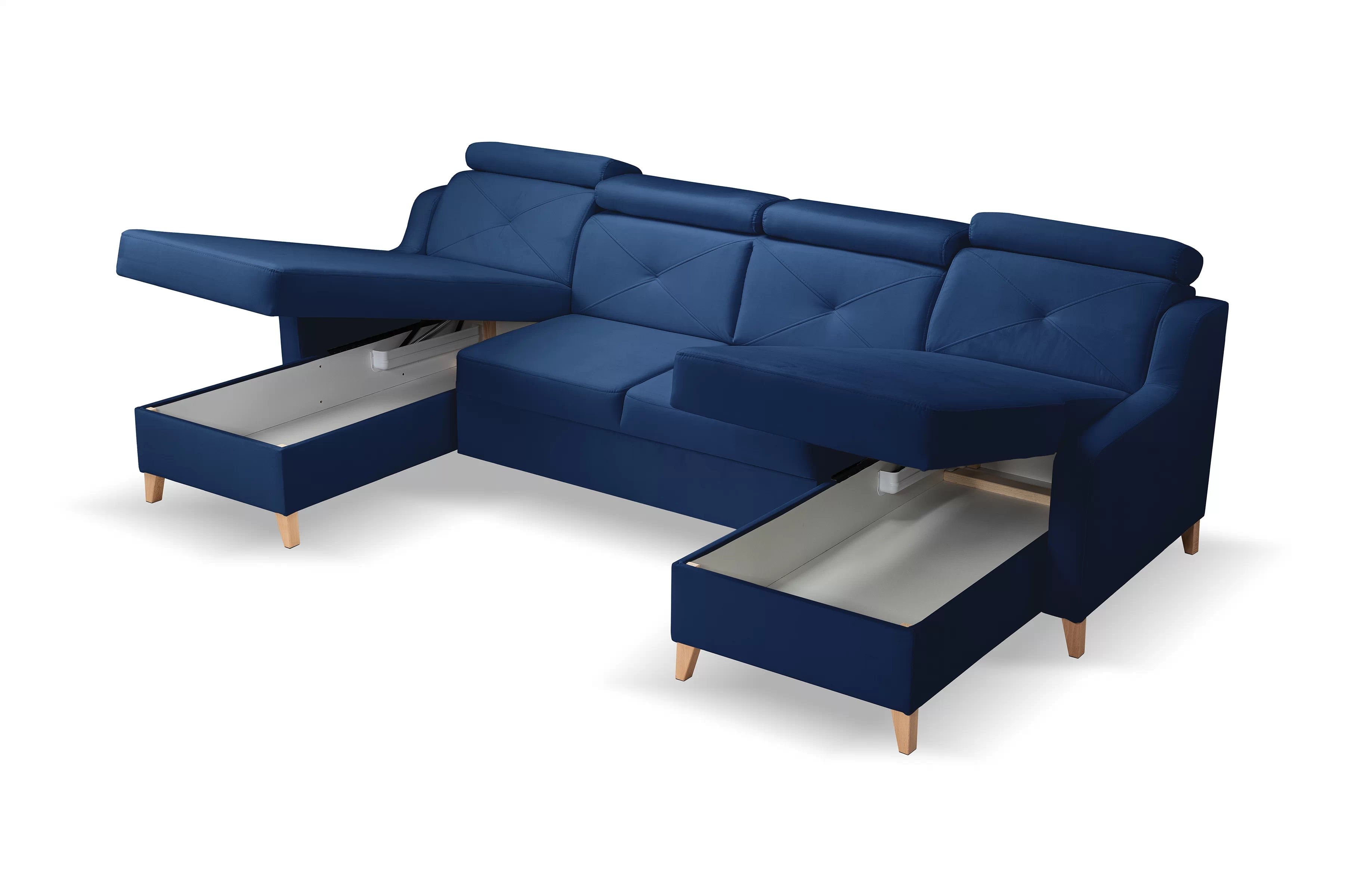Rozkládací rohová sedací souprava Laksaro U - tmavě modrá Trinity 31 Rohová sedací souprava Laksaro U uniwersalny prawo/levá - tmavě modrá welwet Trinity 31