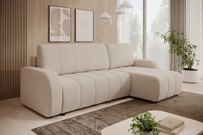 Rohová pohovka Lapios s rozkladem pravostranná - béžový samet Vogue 2 Rohová sedací souprava Lapios rozkládací pravá - béžová samet Vogue 2 