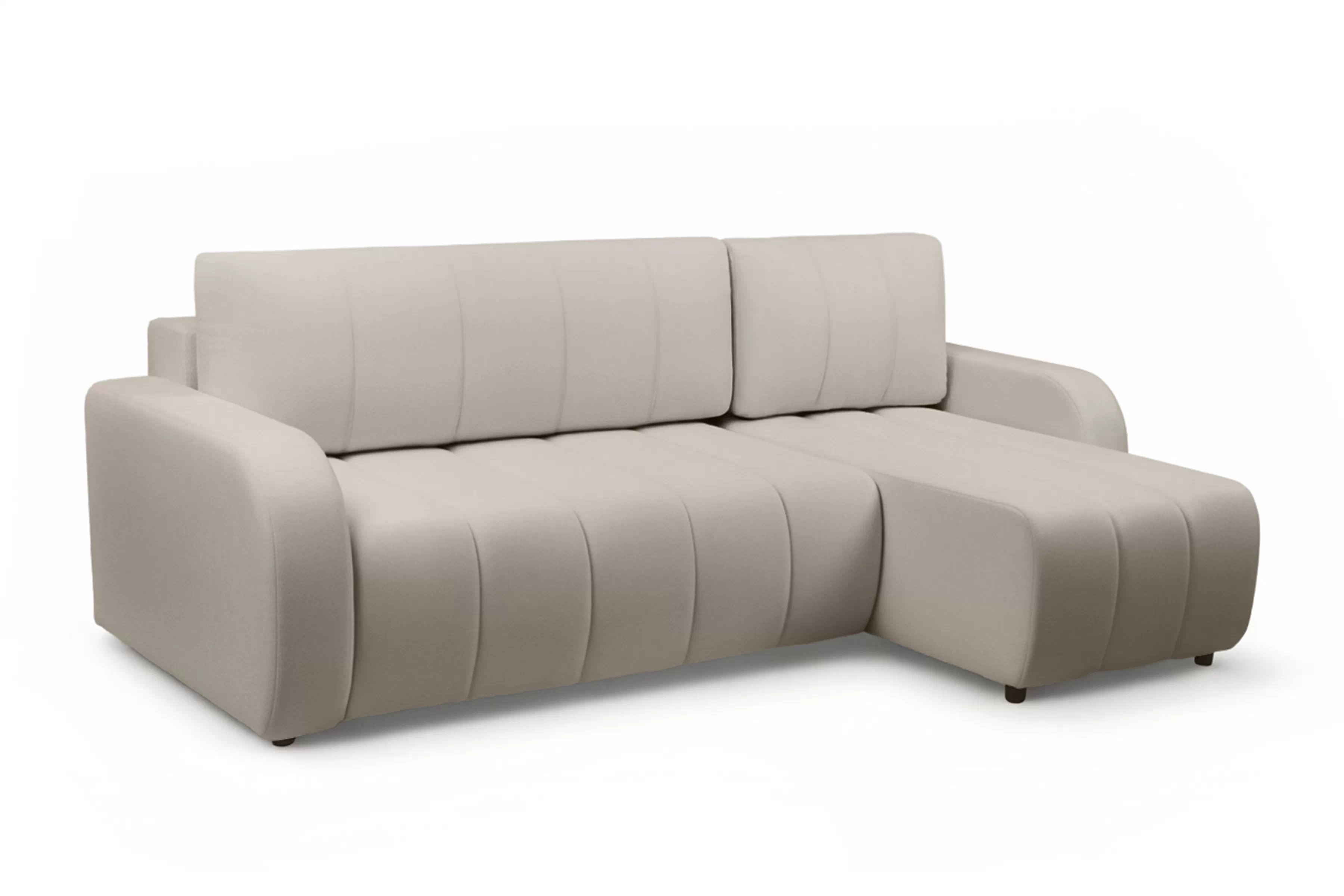 Rohová pohovka Lapios pravá s funkcí spánku - béžový samet Matt Velvet 9 Rohová sedací souprava Lapios rozkládací pravá - béžová welwet Matt Velvet 9