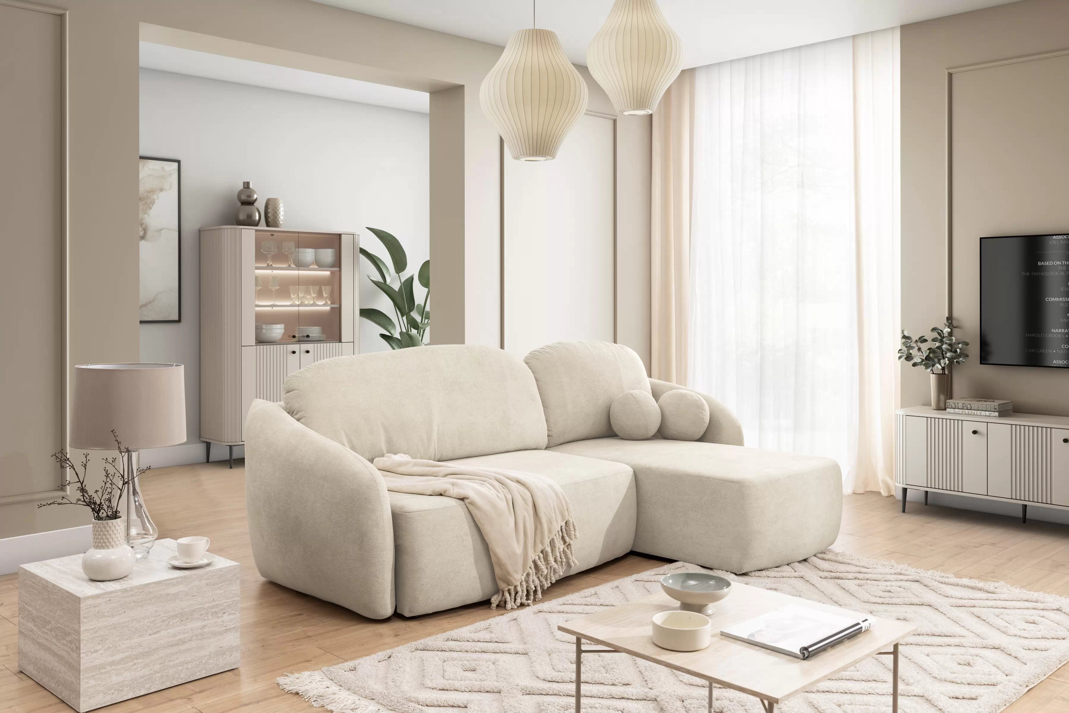 Rohová sedacia súprava Latina Mini s funkciou spánku uniwersalny Ľavý/Pravý - Freya 210-02 Rohová sedacia súprava Latina Mini s funkciou spánku uniwersalny Ľavý/Pravý - Béžová dzianina Freya 210.02