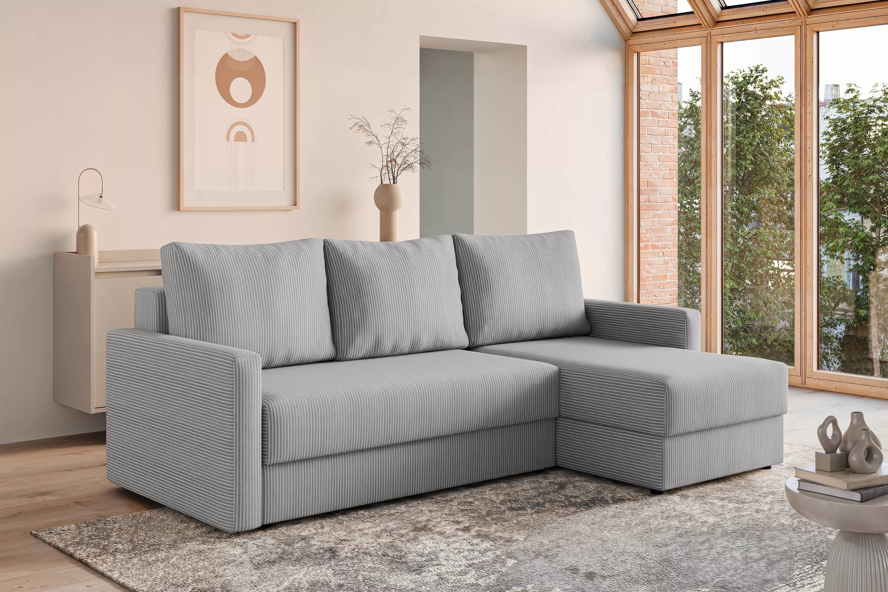 Rozkladacia rohová sedacia súprava Laveris univerzálna - sivý menčester Lincoln 86 Rohová sedacia súprava Laveris rozkladany uniwersalny prawo/Ľavá strana - šedý MENČESTER Lincoln 86