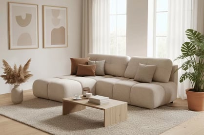 Rohová sedačka Lerio ľavá s rozkladom - svetlo béžová hydrofóbna tkanina Blur 02 Rohová sedacia súprava Lerio Ľavá strana s funkciou spánku - jasno Béžová dzianina hydrofobowa Blur 02