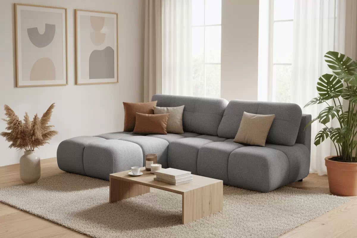 Rohová sedačka Lerio ľavá s funkciou spania - svetlosivý hydrofóbny textil Blur 18 Rohová sedacia súprava Lerio Ľavá strana s funkciou spánku - jasno šedá dzianina hydrofobowa Blur 18