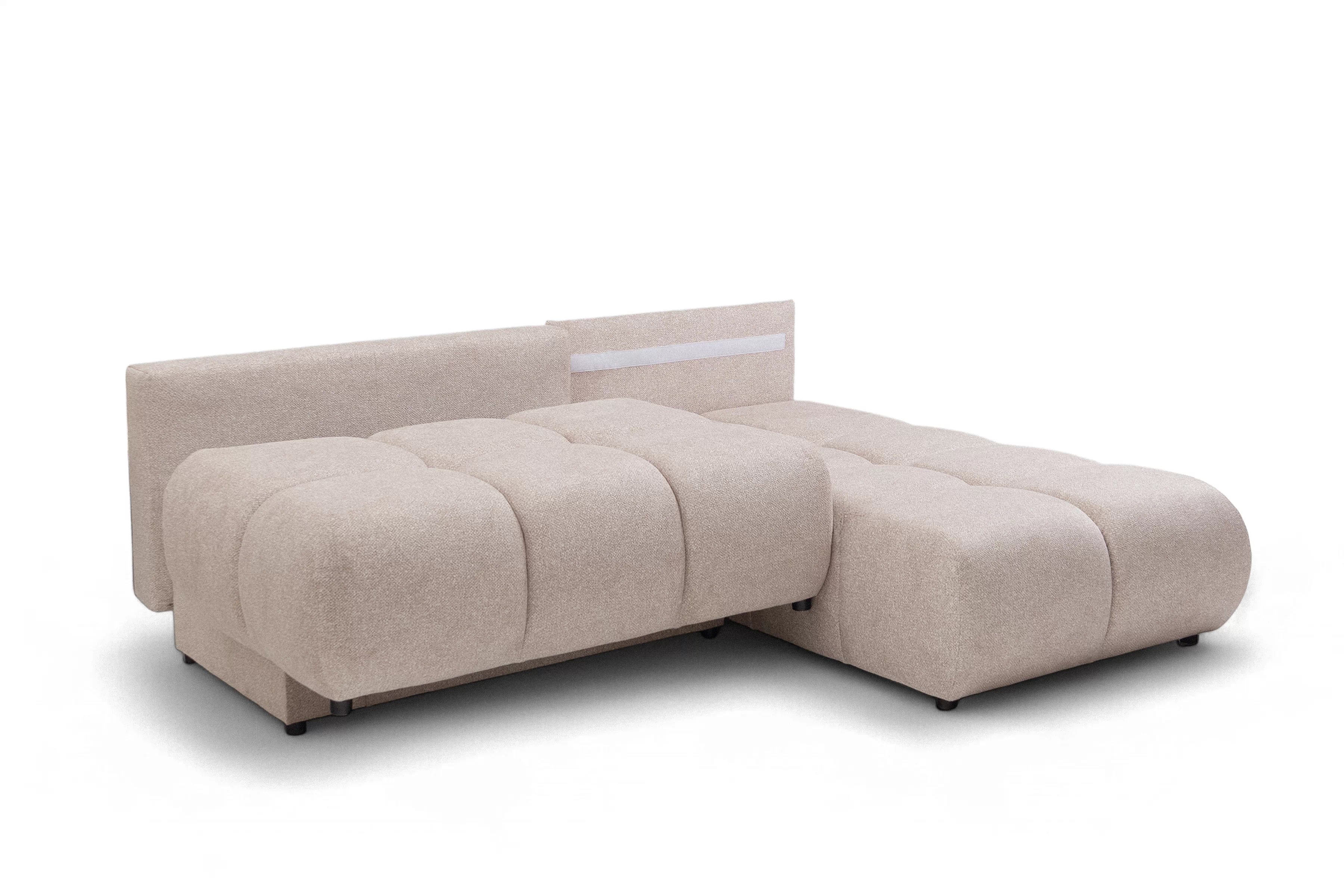 Rohová pohovka Lerio pravostranná s rozkladem - světle béžová hydrofobní tkanina Blur 02 Rohová sedací souprava Lerio rozkládací - jasno béžová Pletenina hydrofobowa Blur 02