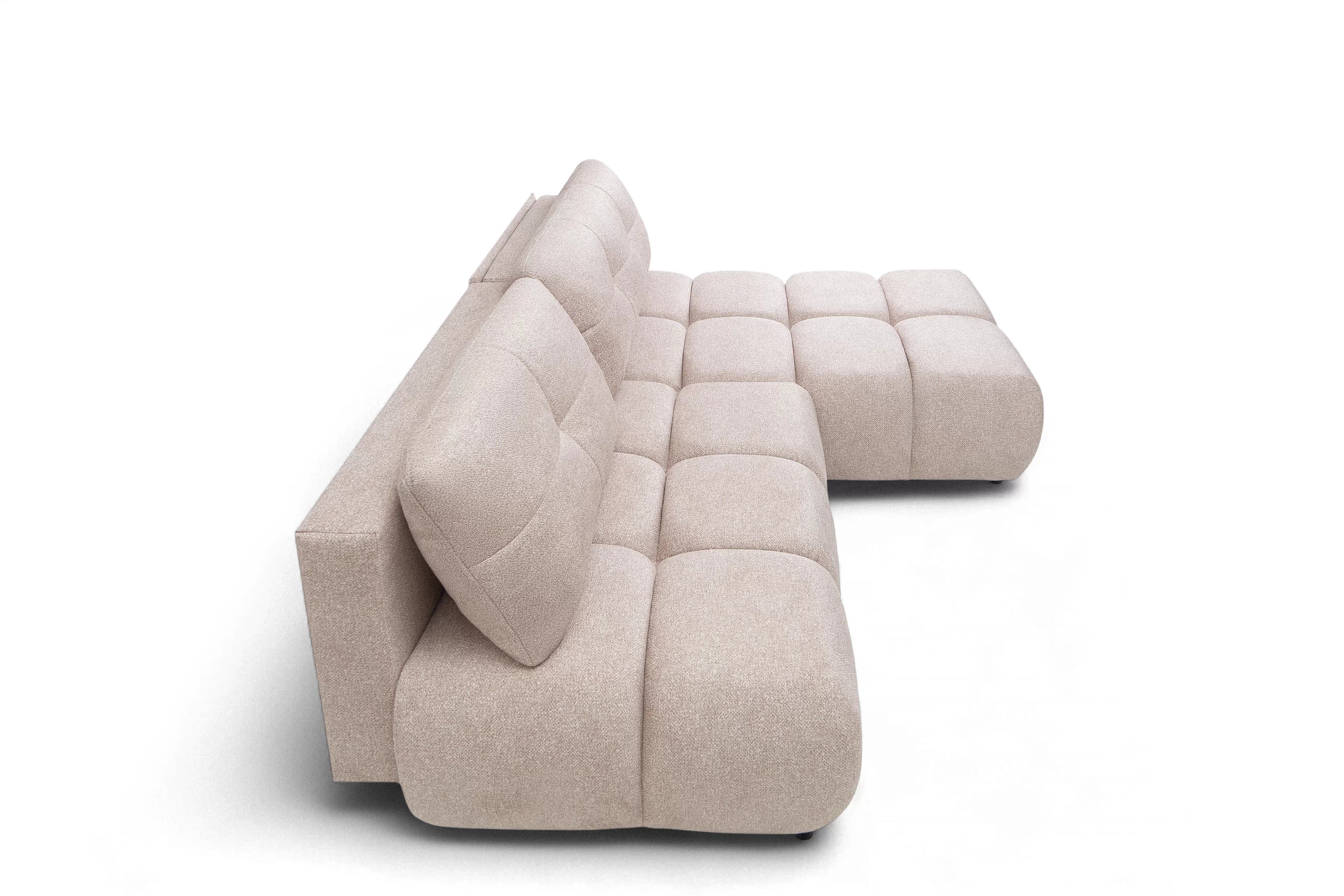 Rohová pohovka Lerio pravostranná s rozkladem - světle béžová hydrofobní tkanina Blur 02 Rohová sedací souprava Lerio rozkládací - jasno béžová Pletenina hydrofobowa Blur 02