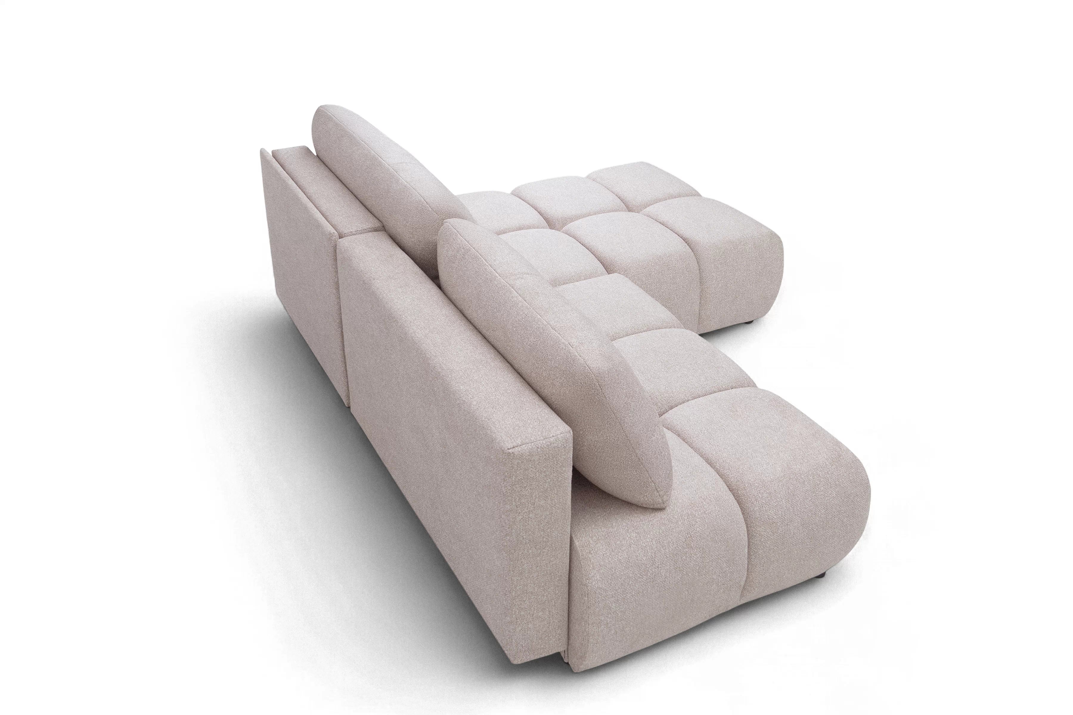 Rohová pohovka Lerio pravostranná s rozkladem - světle béžová hydrofobní tkanina Blur 02 Rohová sedací souprava Lerio rozkládací - jasno béžová Pletenina hydrofobowa Blur 02