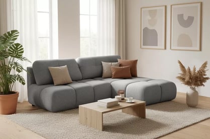 Rohová sedačka Lerio s rozkladem na spaní - světle šedá hydrofobní tkanina Blur 18 Rohová sedací souprava Lerio rozkládací - jasno šedá Pletenina hydrofobowa Blur 18