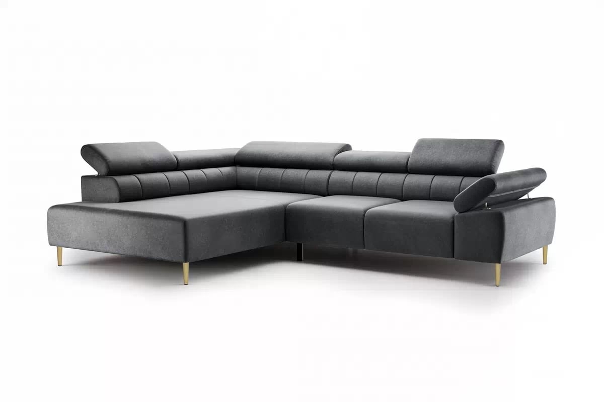 Rohová sedačka Taloria L s el. výsuvným sedadlom ľavá - grafitový ľahkočistiaci zamat Zetta 305 / zlaté nožičky Rohová sedacia súprava Ľavá strana Taloria L - Zetta 305, nožičky zlote