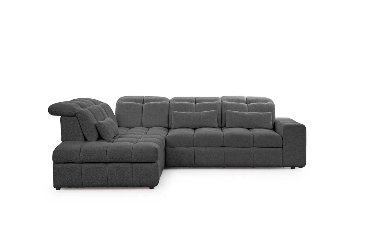 Rozkladacia rohová sedačka Magnelio L ľavá s el. výsuvom - sivé buklé Catch Me 25 Rohová sedacia súprava Ľavá strana rozkladany s elektricky výsuvným sedákem Magnelio L - šedá boucle Catch me 25