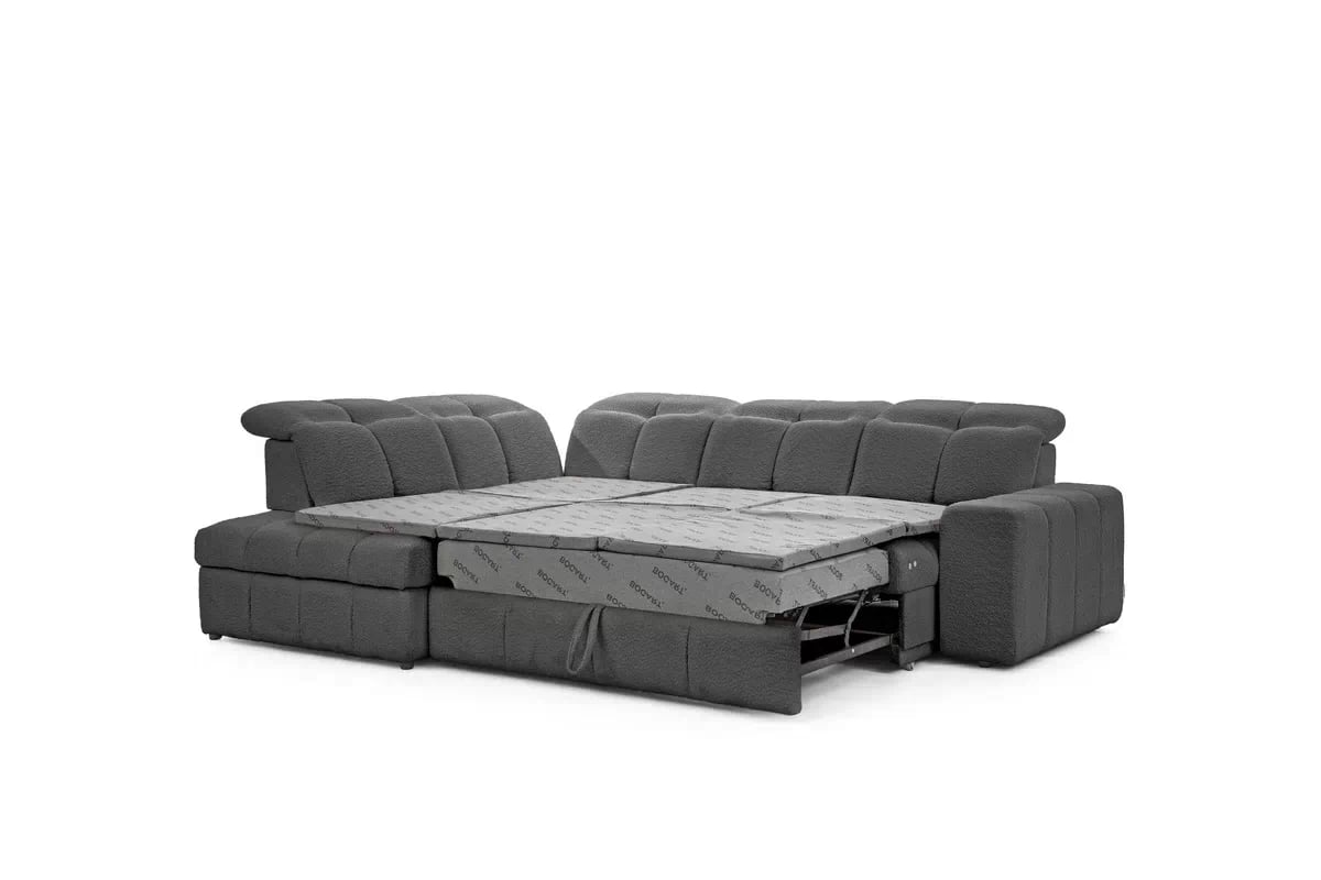 Rozkladacia rohová sedačka Magnelio L ľavá s el. výsuvom - sivé buklé Catch Me 25 Rohová sedacia súprava Ľavá strana rozkladany s elektricky výsuvným sedákem Magnelio L - šedá boucle Catch me 25