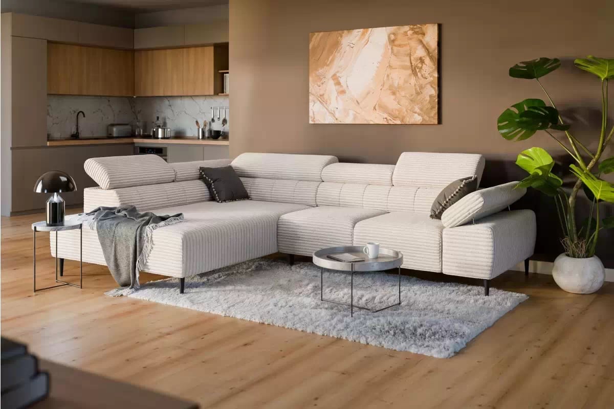 Rohová sedací souprava Taloria L levá - béžová látka Tilia 01 / černé nožky Rohová sedací souprava levá Taloria L - Tilia 01, Nohy černá