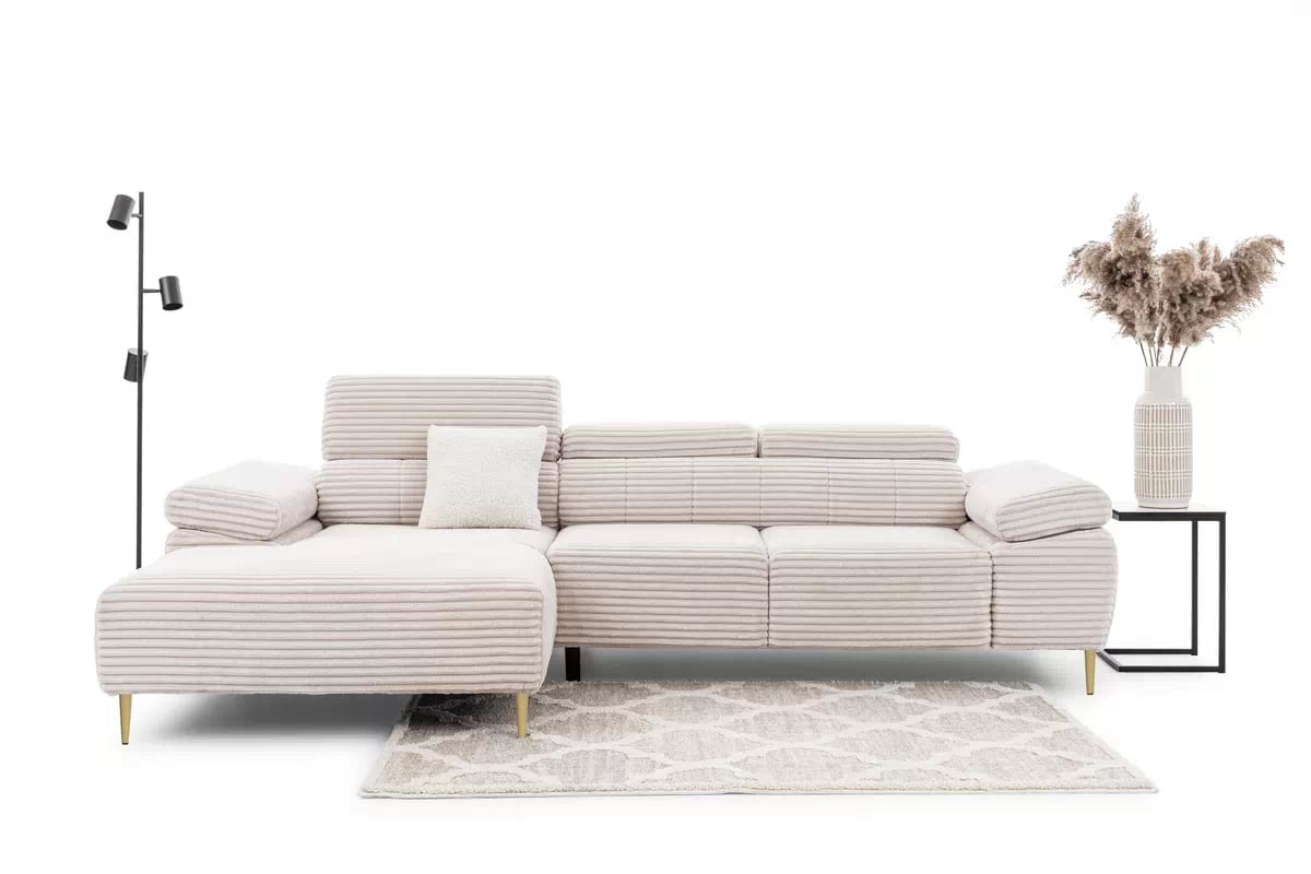 Rohová sedačka Taloria Mini s el. výsuvným sedadlom ľavá - béžový plyš Tilia 01 / zlaté nožičky Rohová sedacia súprava Ľavá strana Taloria Mini - Tilia 01, nožičky zlote