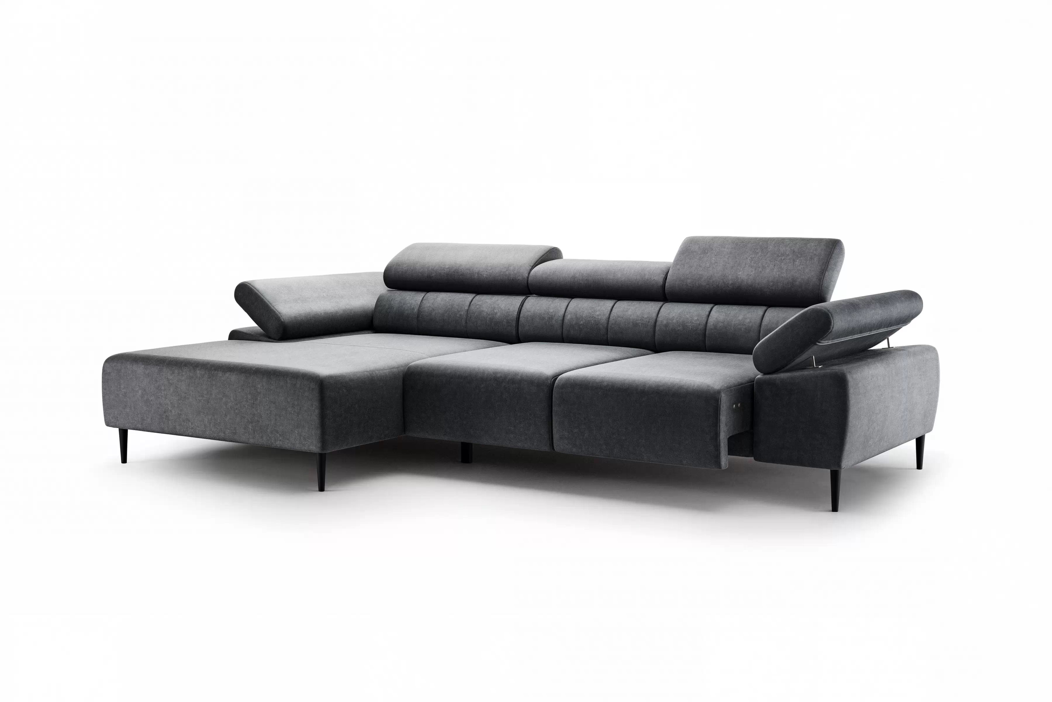 Rohová sedačka Taloria Mini s el. výsuvným sedadlom ľavá - šedý ľahkočistiaci zamat Zetta 305 / čierne nožičky Rohová sedacia súprava Ľavá strana Taloria Mini - Zetta 305, nožičky čierny