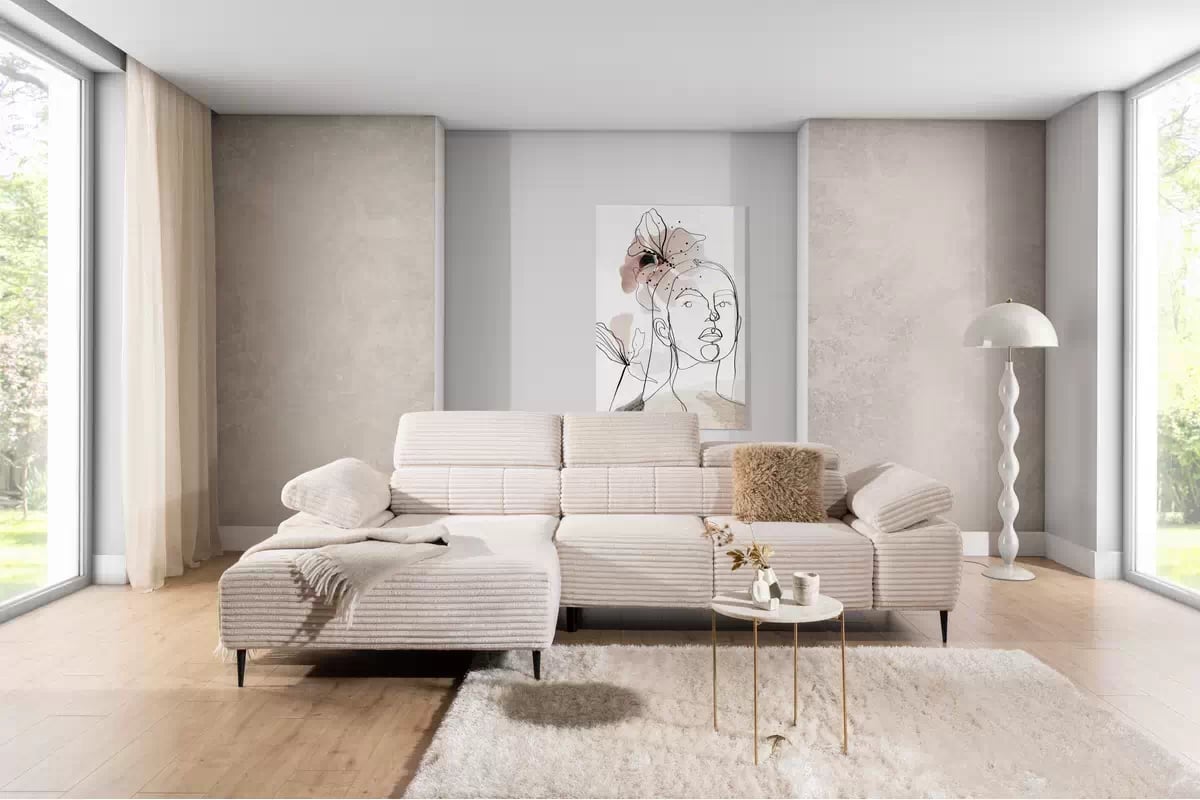 Rohová sedací souprava Taloria Mini levá - béžový plyš Tilia 01 / černé nožky Rohová sedací souprava levá Taloria Mini - Tilia 01, Nohy černá