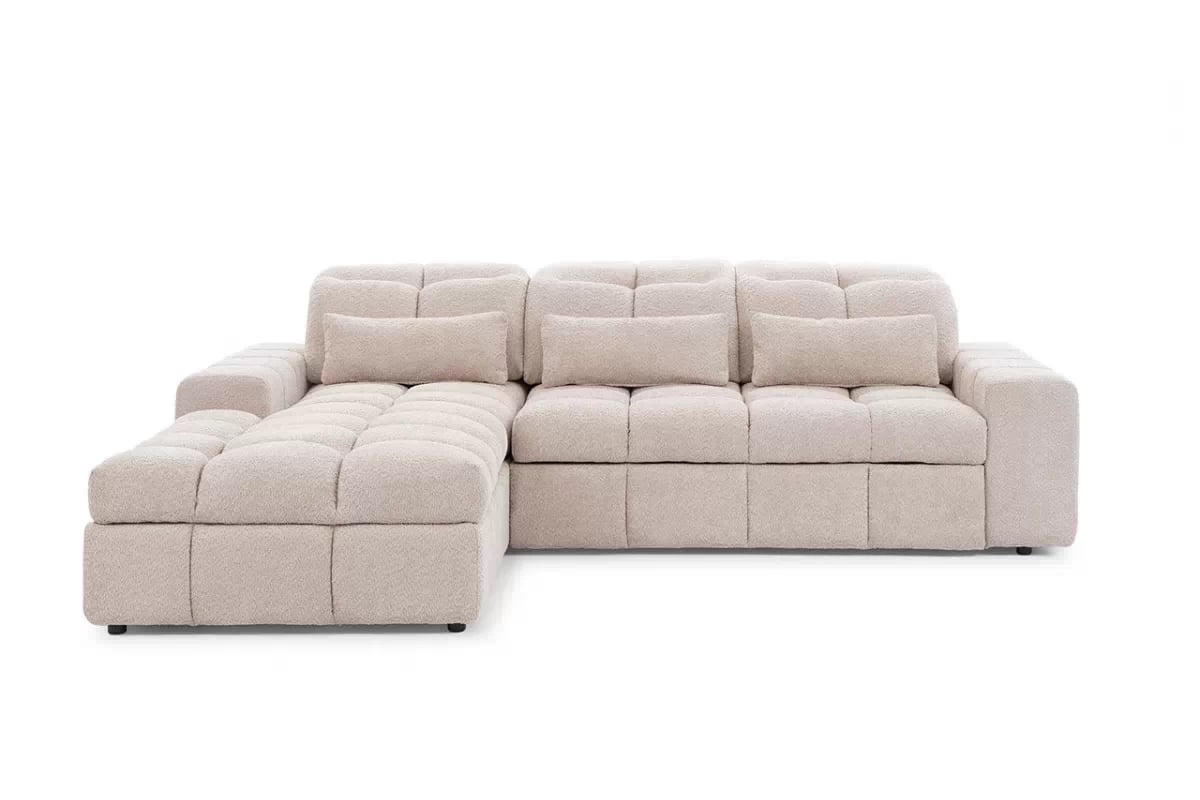 Elektrický rozkládací rohový gauč Magnelio Mini levý - béžová bouclé Catch Me 02 Rohová sedací souprava Strana levá z elektricky wysuwanym sedadlem i funkcja spaní Magnelio Mini - Béžová boucla Catch Me 02