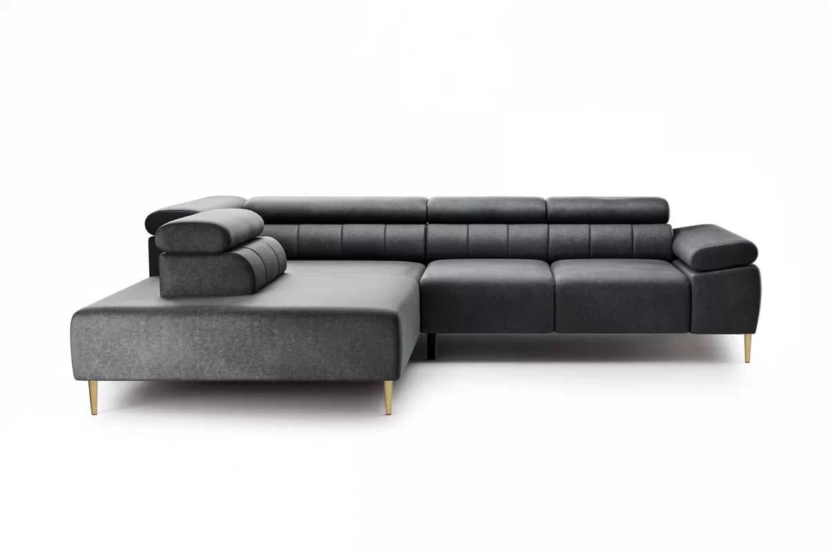 Rohová sedačka Taloria L s el. výsuvným sedadlom ľavá - grafitový ľahkočistiaci zamat Zetta 305 / zlaté nožičky Rohová sedacia súprava Ľavá strana Taloria L - Zetta 305, nožičky zlote