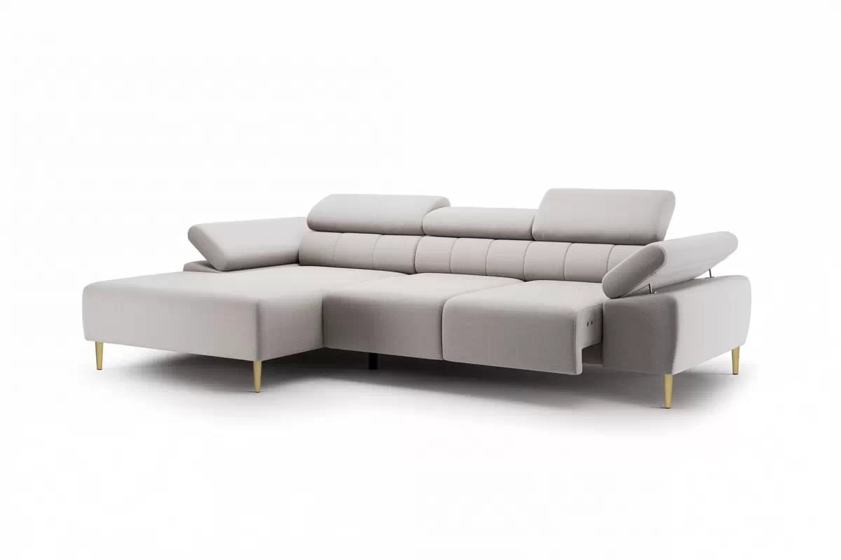 Rohová sedací souprava Taloria Mini levá - béžová látka Maya 01 / zlaté nožky Rohová sedací souprava levá Taloria Mini - Maya 01, Nohy zlaté