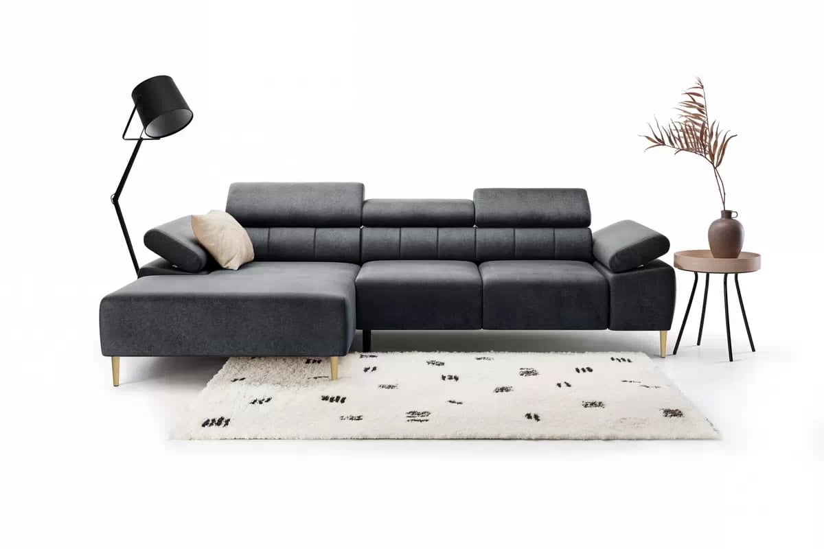 Rohová sedací souprava Taloria Mini levá - šedá látka Zetta 305 / zlaté nožky Rohová sedací souprava levá Taloria Mini - Zetta 305, Nohy zlaté