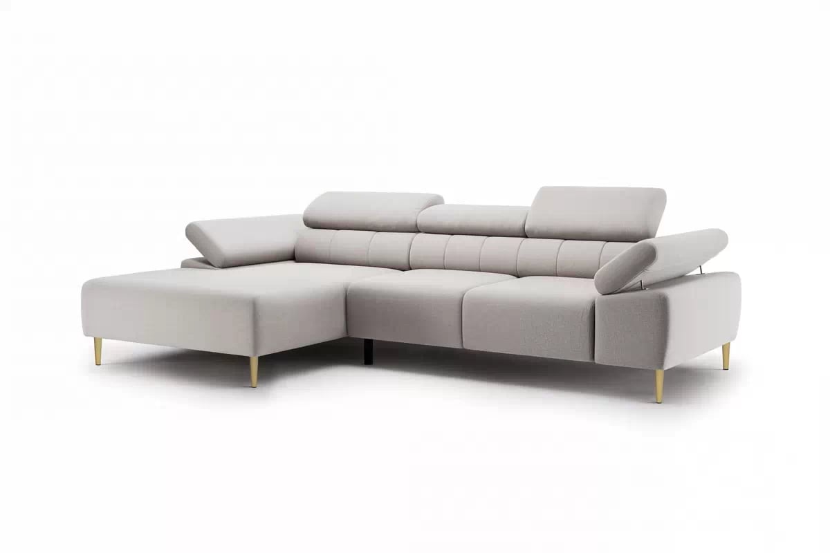 Rohová sedací souprava Taloria Mini levá - béžová látka Maya 01 / zlaté nožky Rohová sedací souprava levá Taloria Mini - Maya 01, Nohy zlaté